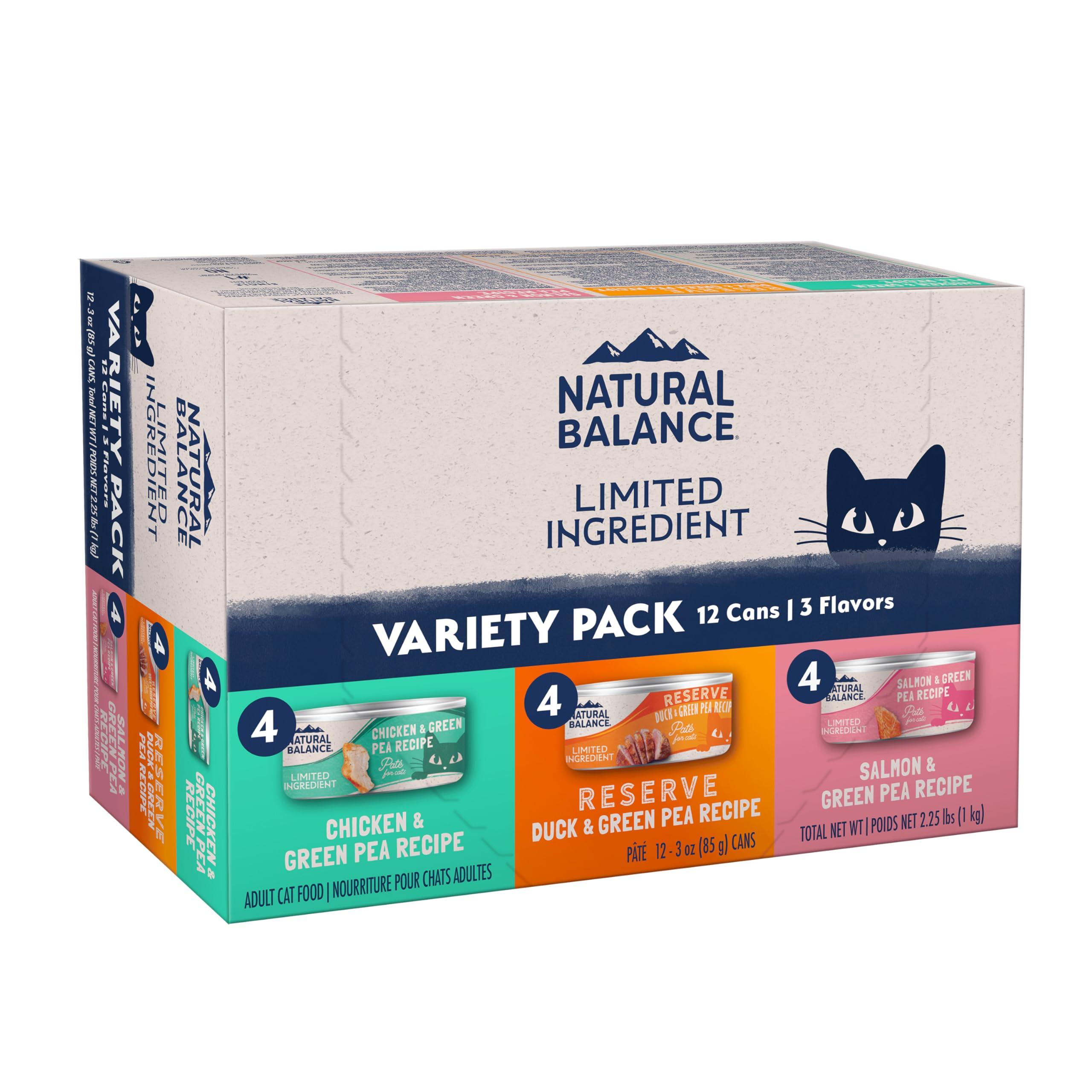 Natural Balance Limited Ingredient Pate Variety Pack Wet Cat Food Can, 3-oz, 12-pk
