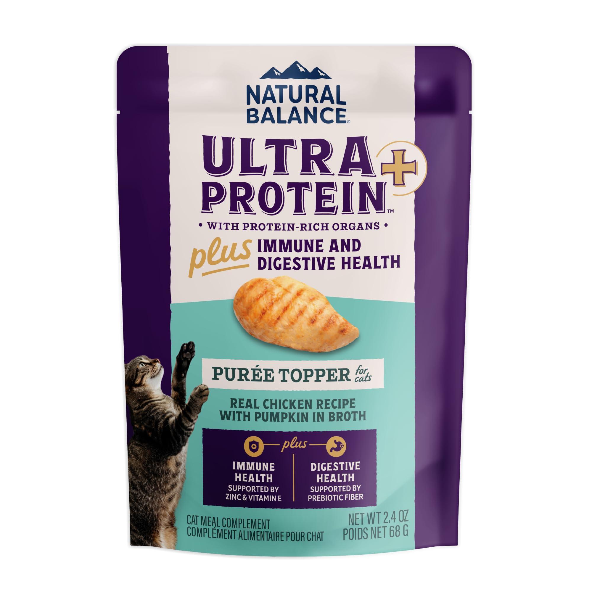 Natural Balance Ultra Protein Plus Immune & Digestive Chicken Puree Topper Wet Cat Food Pouch, 2.4-oz