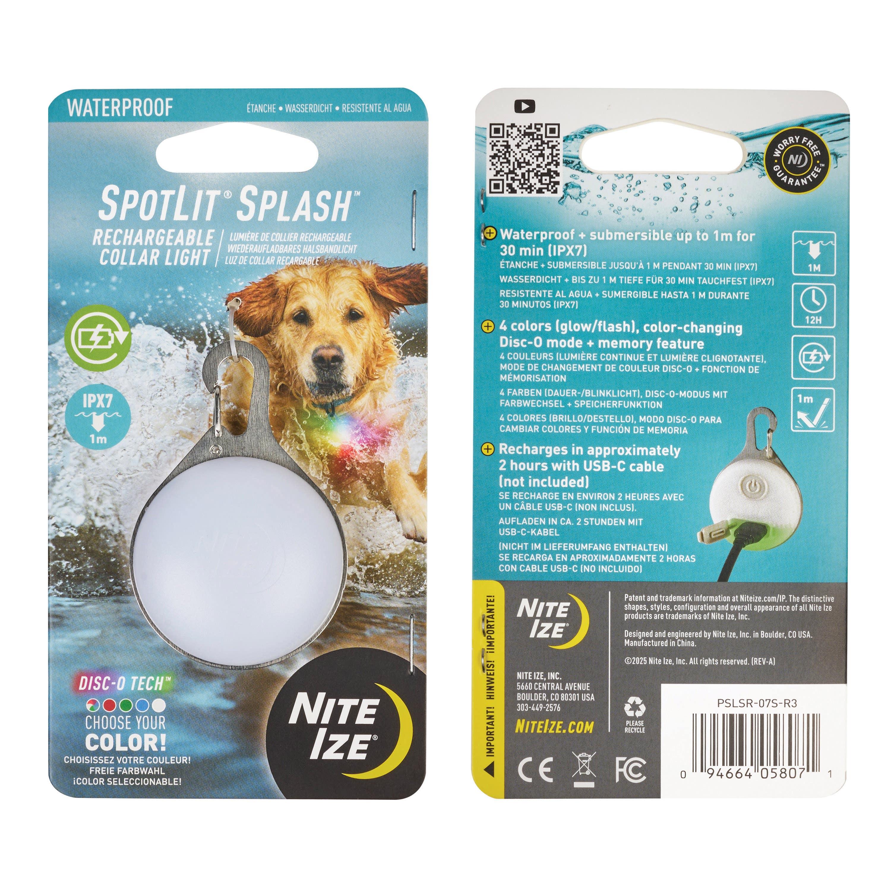 Nite Ize SpotLit Splash Waterproof Rechargeable Dog Collar Light, Disc-O Tech