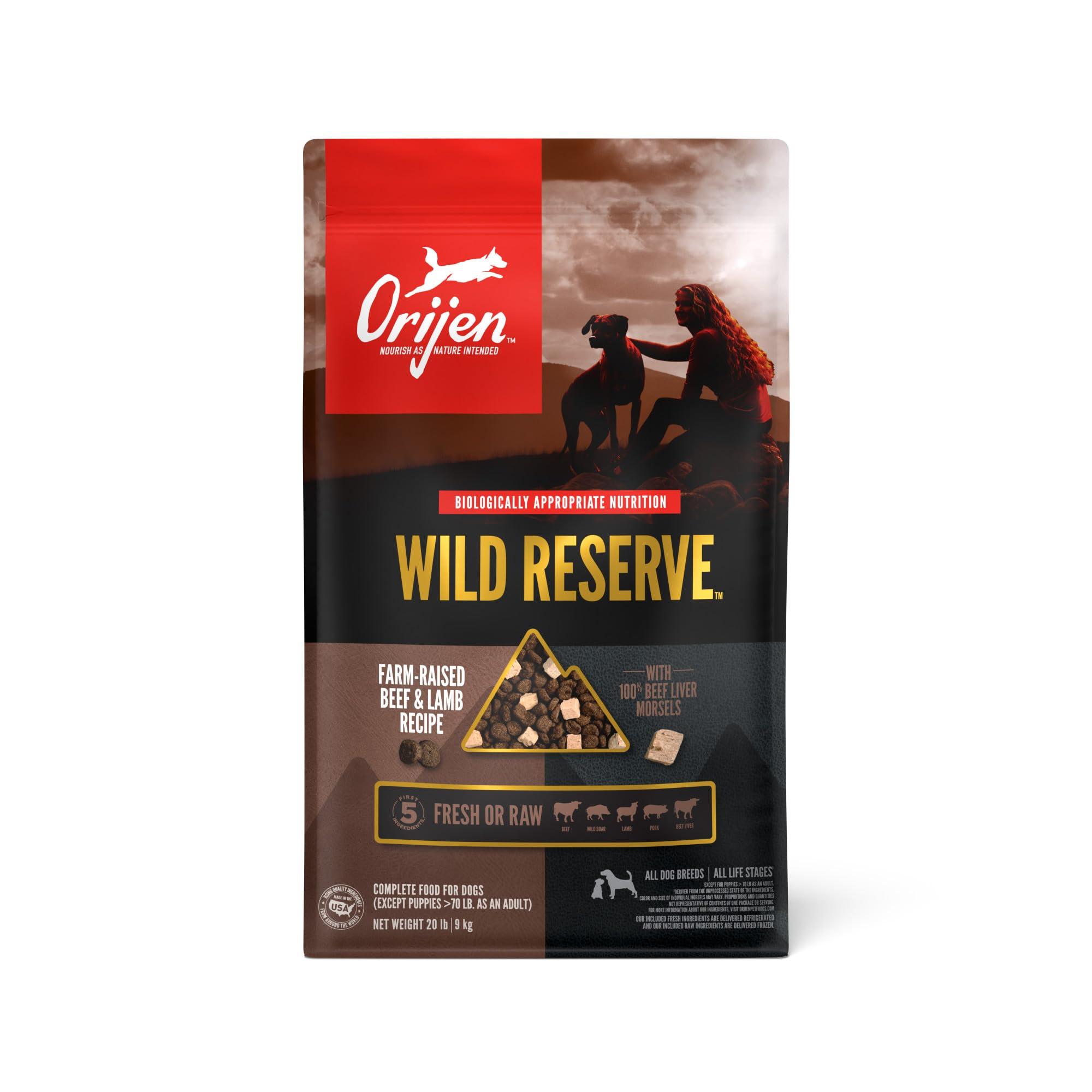 ORIJEN Wild Reserve Farm-Raised Beef & Lamb Dry Dog Food, 20-lb