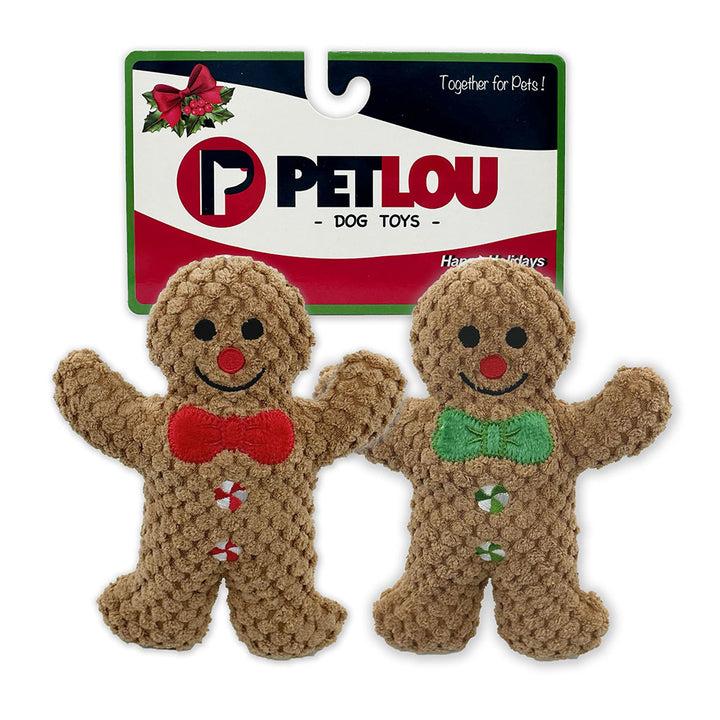 Petlou Christmas Gingerbread Man Twin Pack Dog Toy, 6-in
