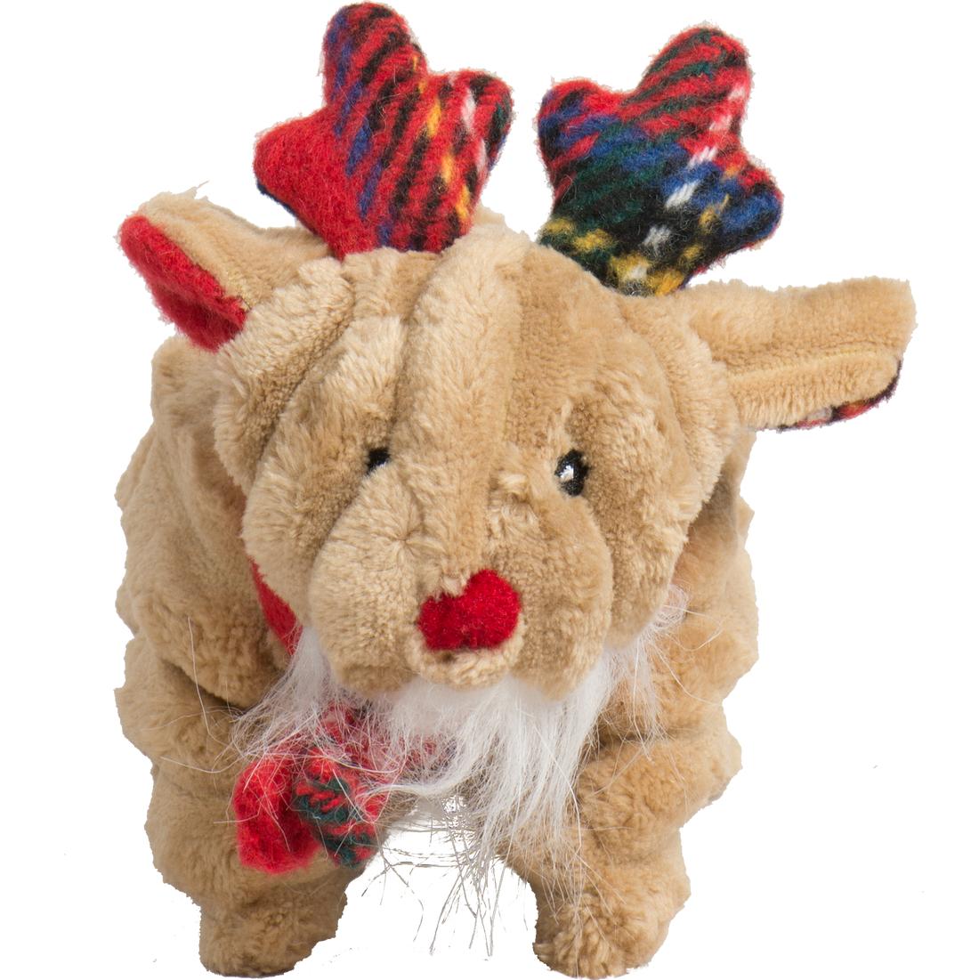 Hugglehounds Tartan Tidings Reindeer Squooshie Dog Toy, Small
