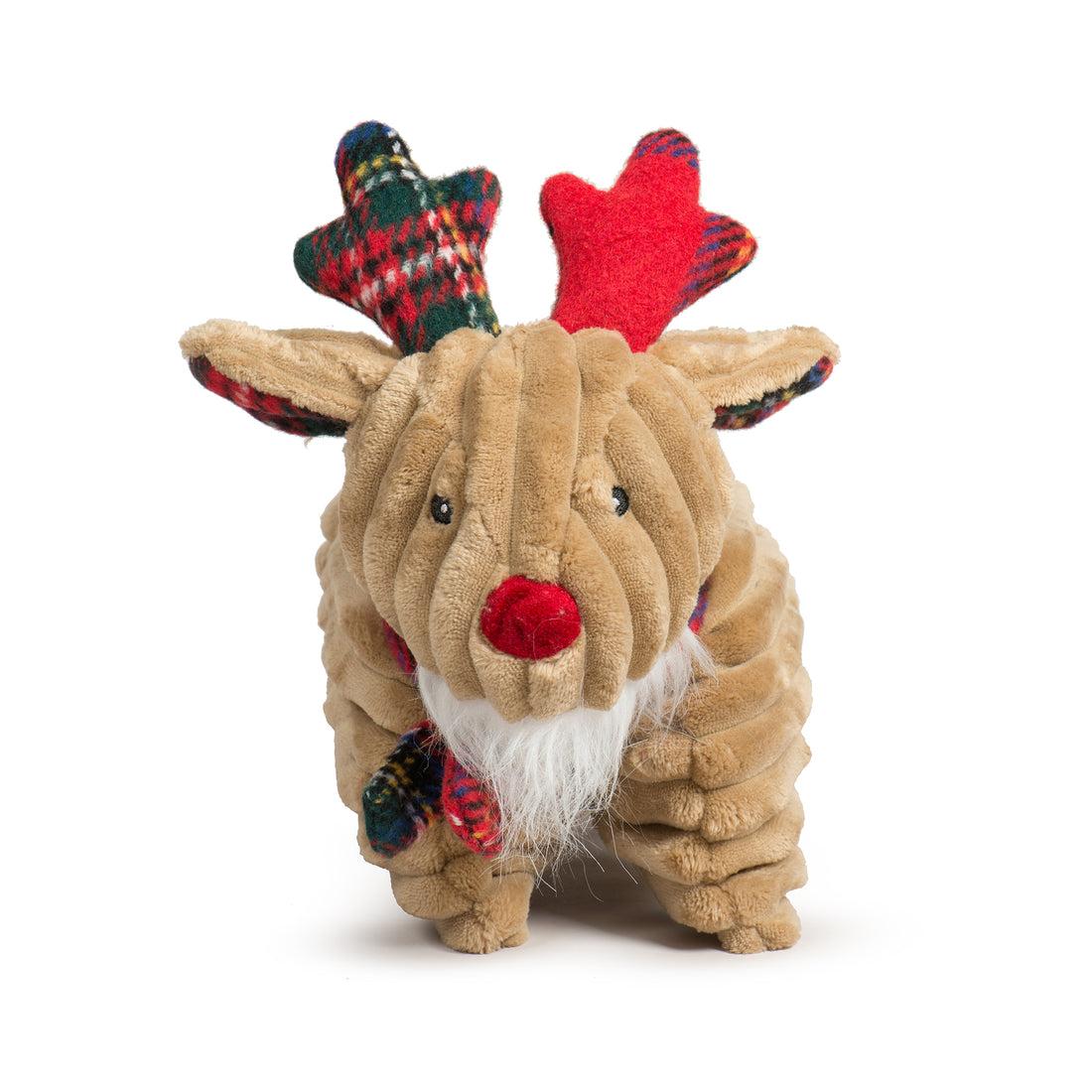 Hugglehounds Tartan Tidings Reindeer Squooshie Dog Toy, Large