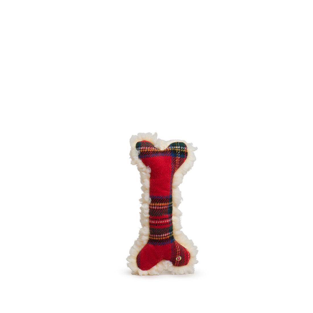 Hugglehounds Tartan Tidings HuggleFleece Bone Dog Toy, 12-in