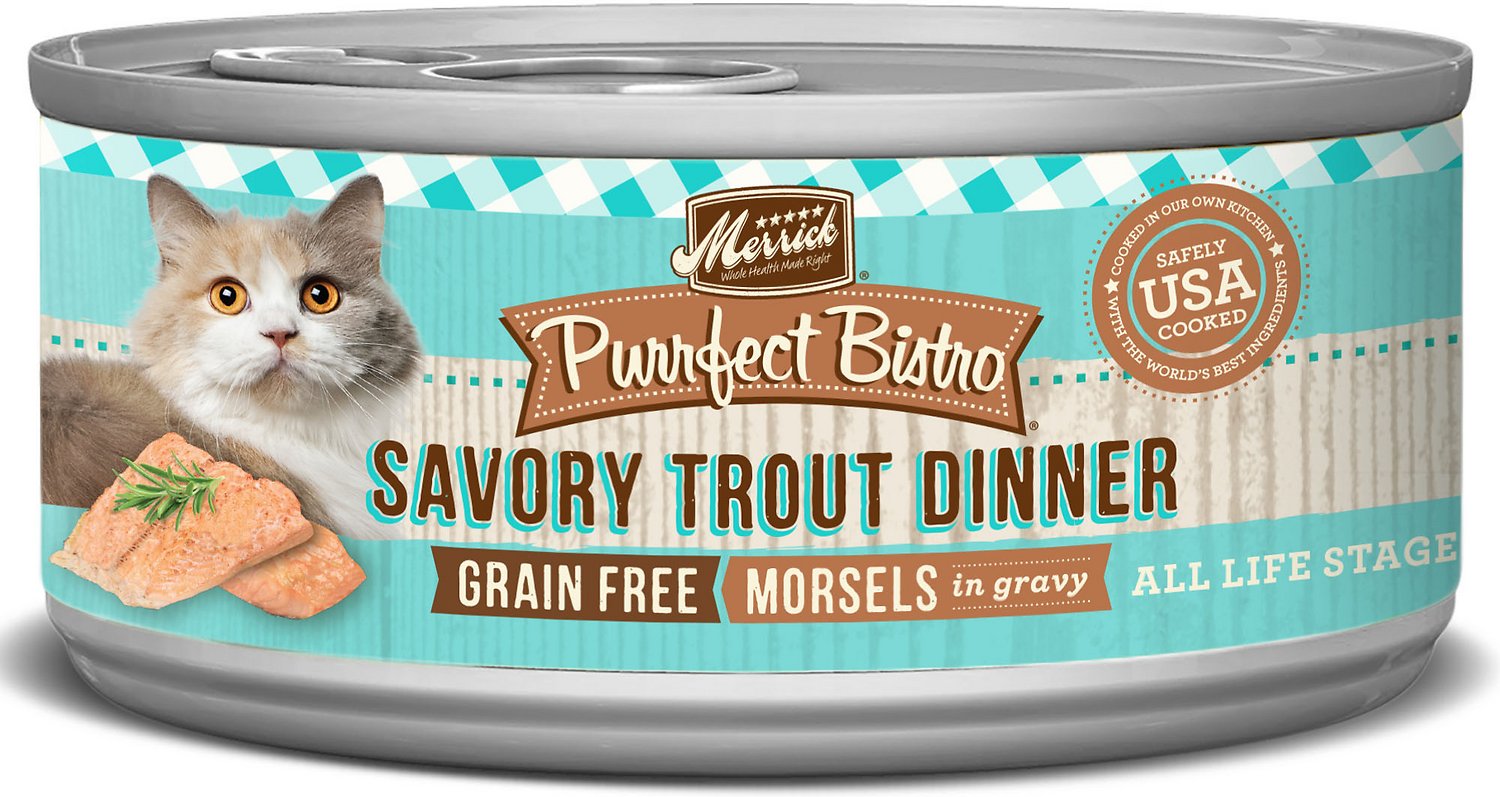 Merrick Purrfect Bistro Grain-Free Morsels in Gravy Savory Trout Dinner Canned Cat Food, 3-oz