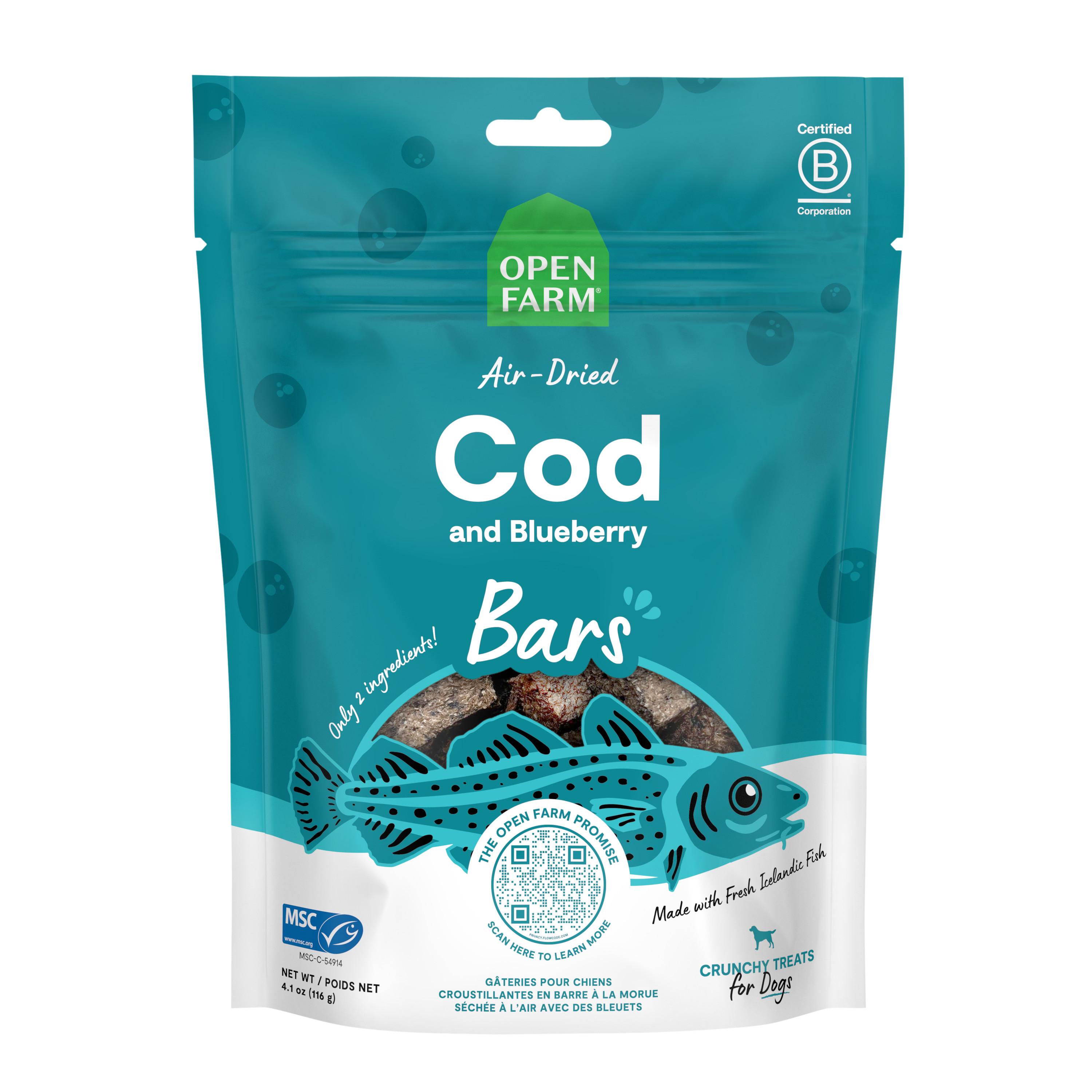 Open Farm Cod & Blueberry Bars Air-Dried Dog Treats, 4.1-oz