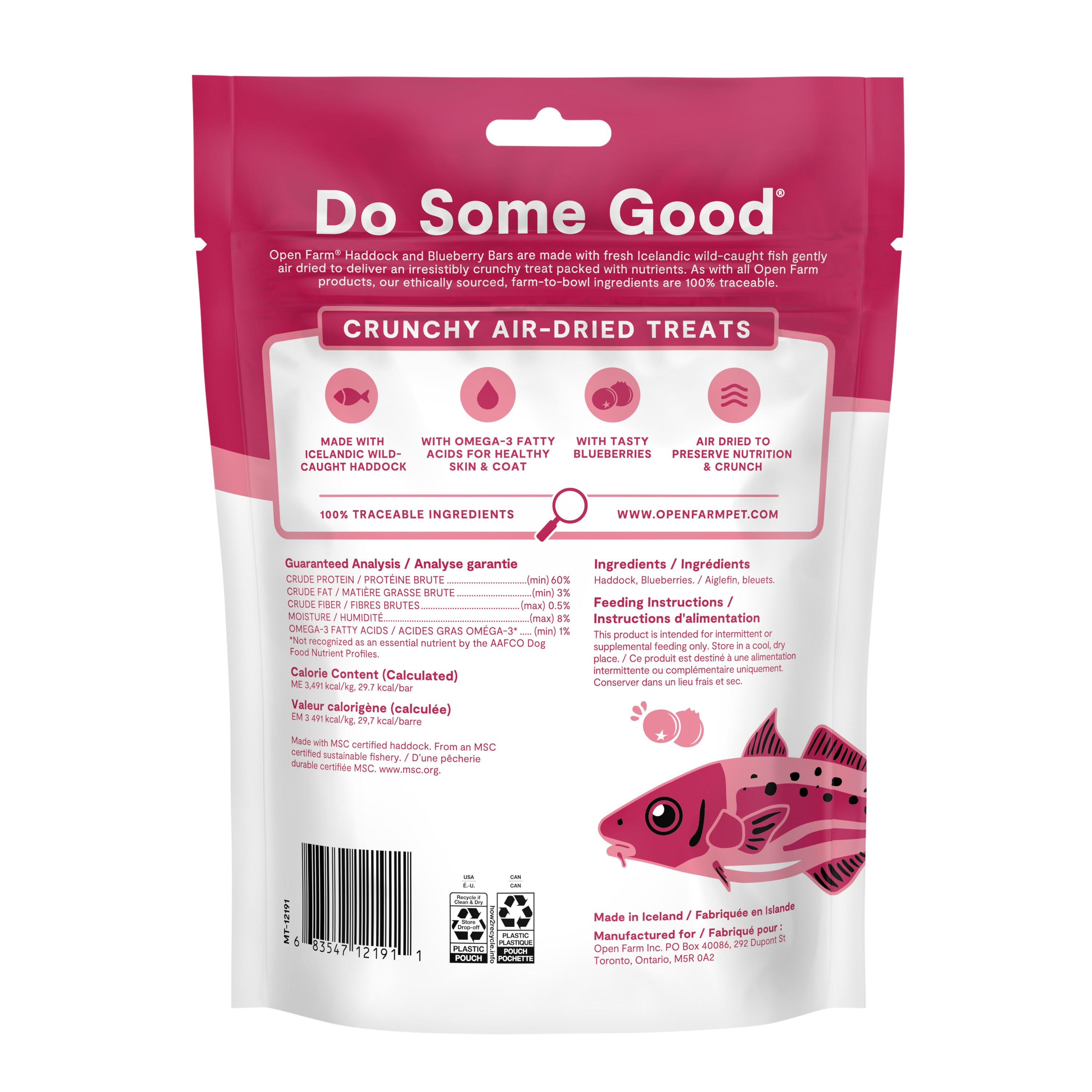 Open Farm Haddock & Blueberry Bars Air-Dried Dog Treats, 4.1-oz