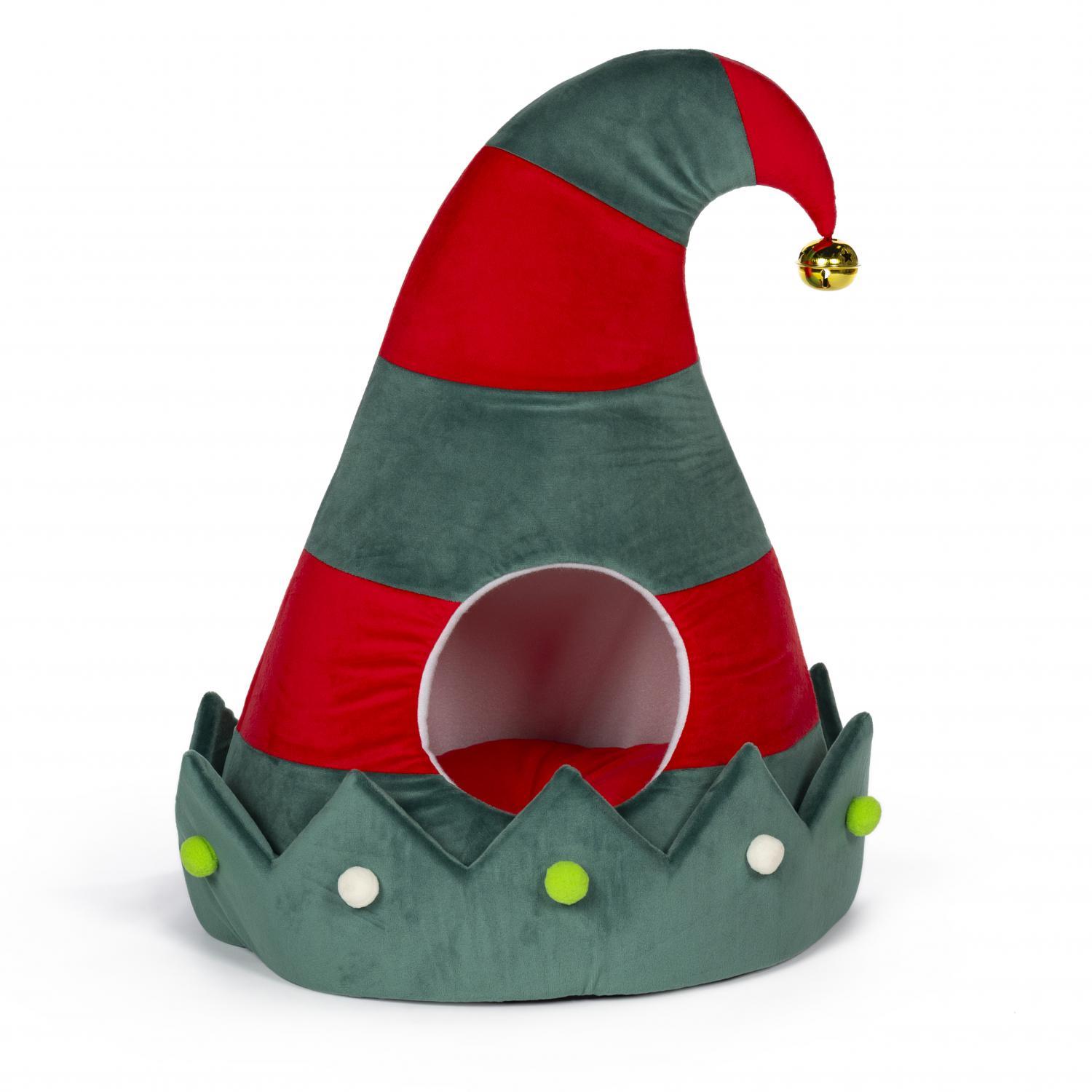 Prevue Pet Products Jingle's Elf Cap Hideaway Cat Bed, 25.5-in