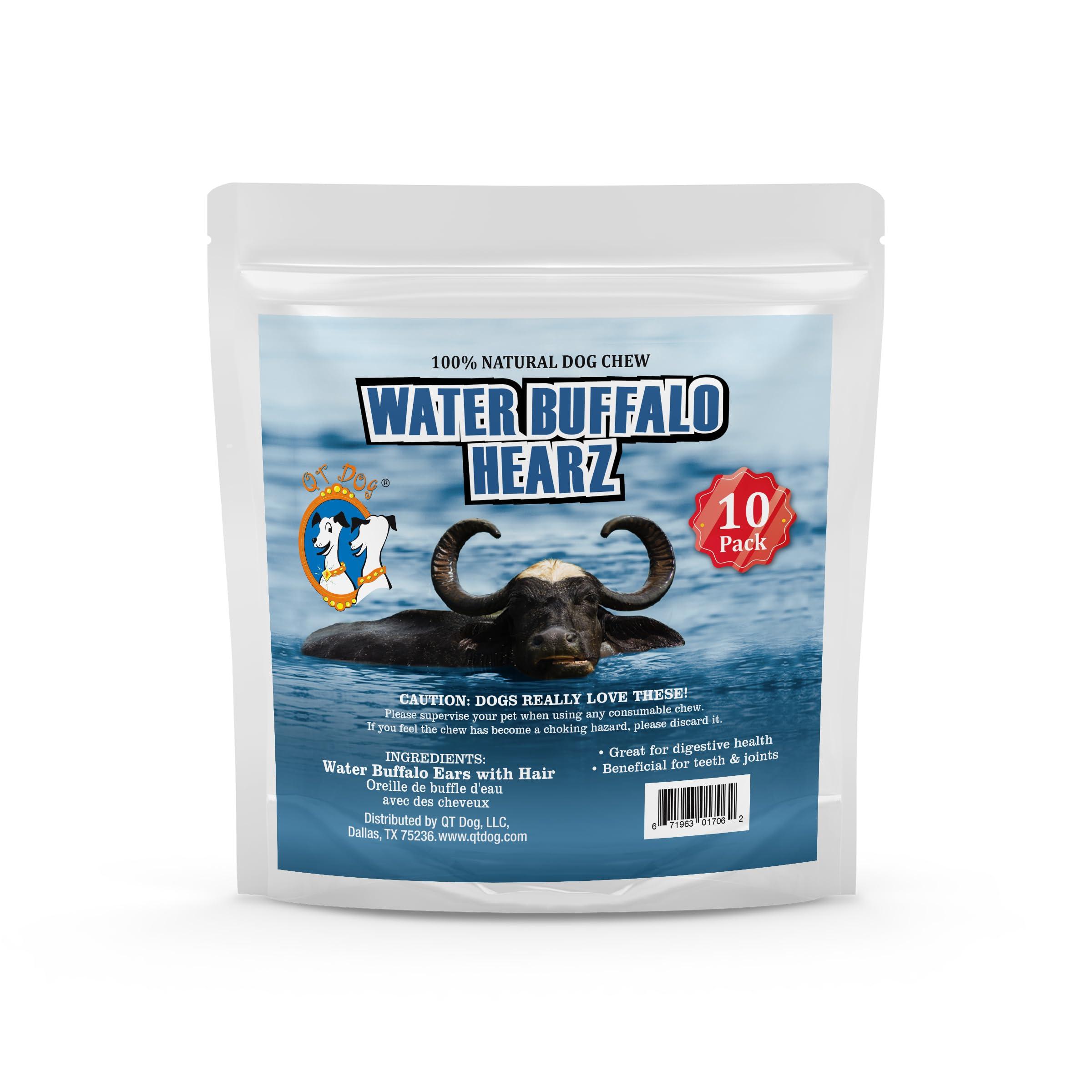 QT Dog Water Buffalo Hearz with Hair Dog Treats, 10-pk