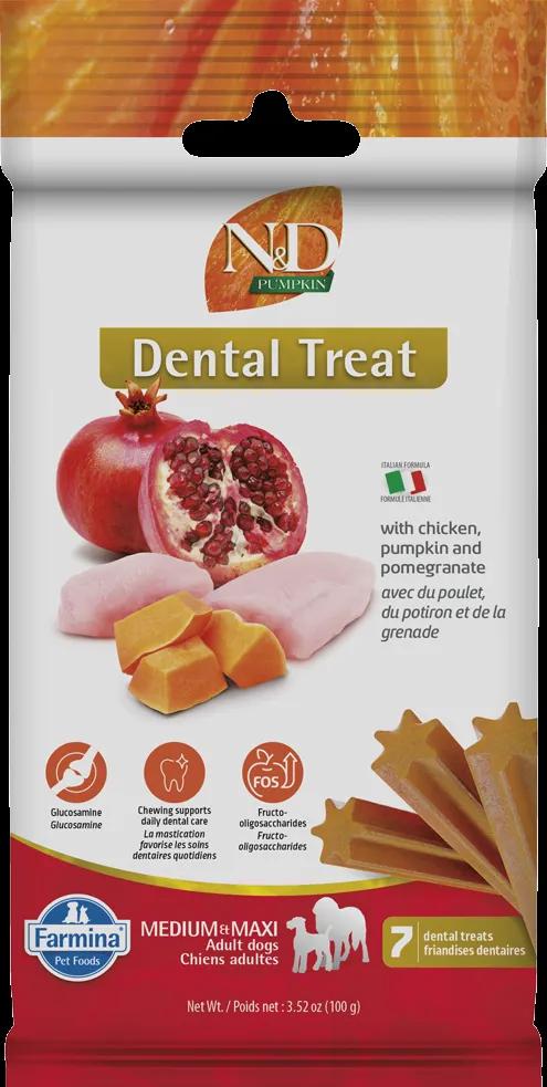 Farmina Chicken, Pumpkin & Pomegranate Medium & Maxi Dental Dog Treats, 3.5-oz