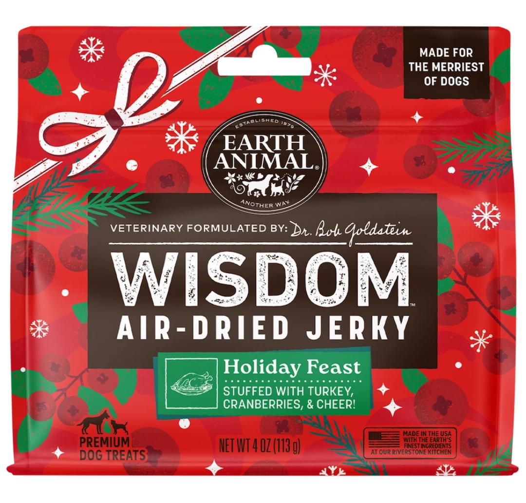 Earth Animal Holiday Feast Wisdom Air-Dried Jerky Dog Treats, 4-oz