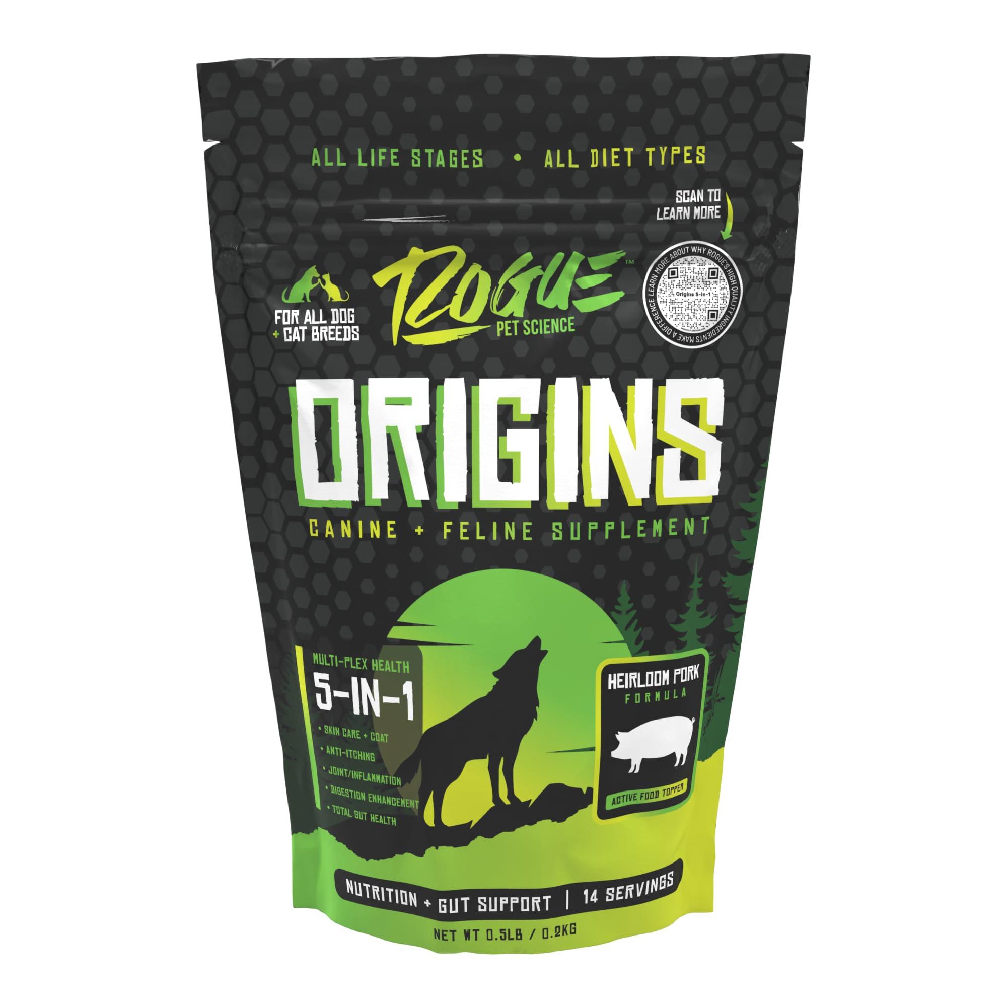 Rogue Pet Science Origins 5-in-1 Multi-Plex Heirloom Pork Dog & Cat Supplement, 0.5-lb