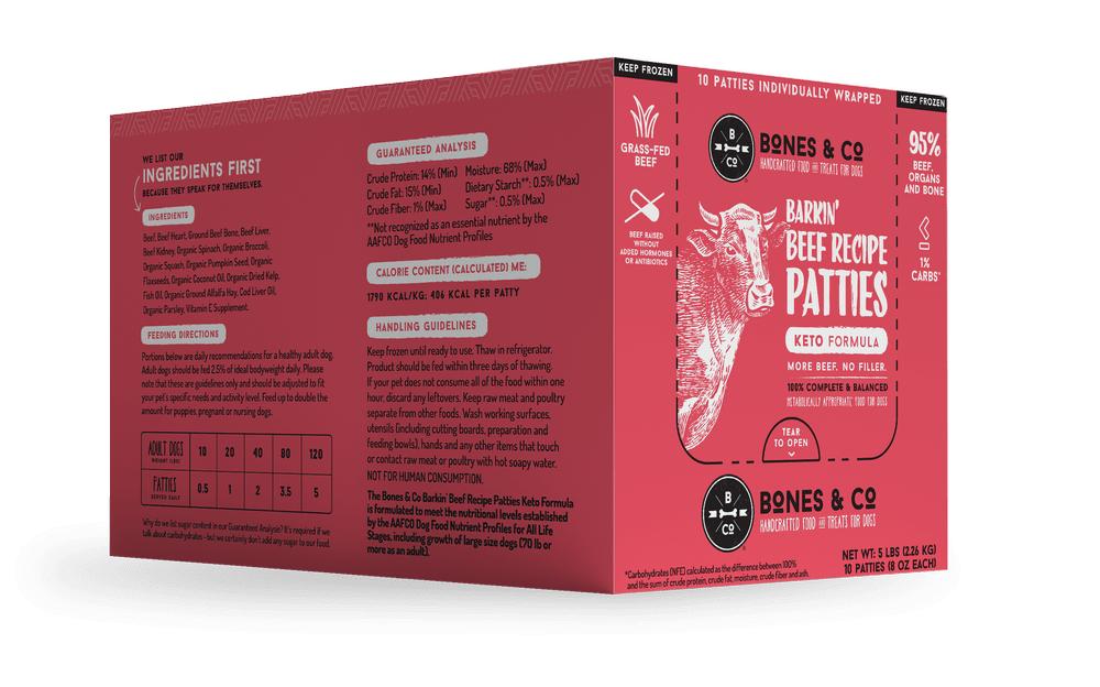 Bones & Co Barkin' Beef Patties Individually Wrapped Frozen Dog Food