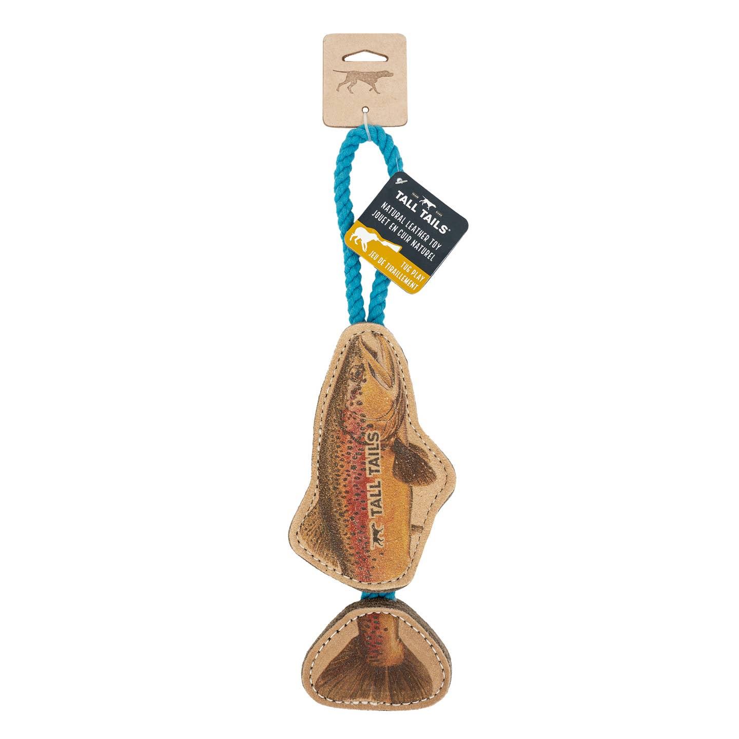 Tall Tails Natural Leather Jointed Trout Tug Dog Toy