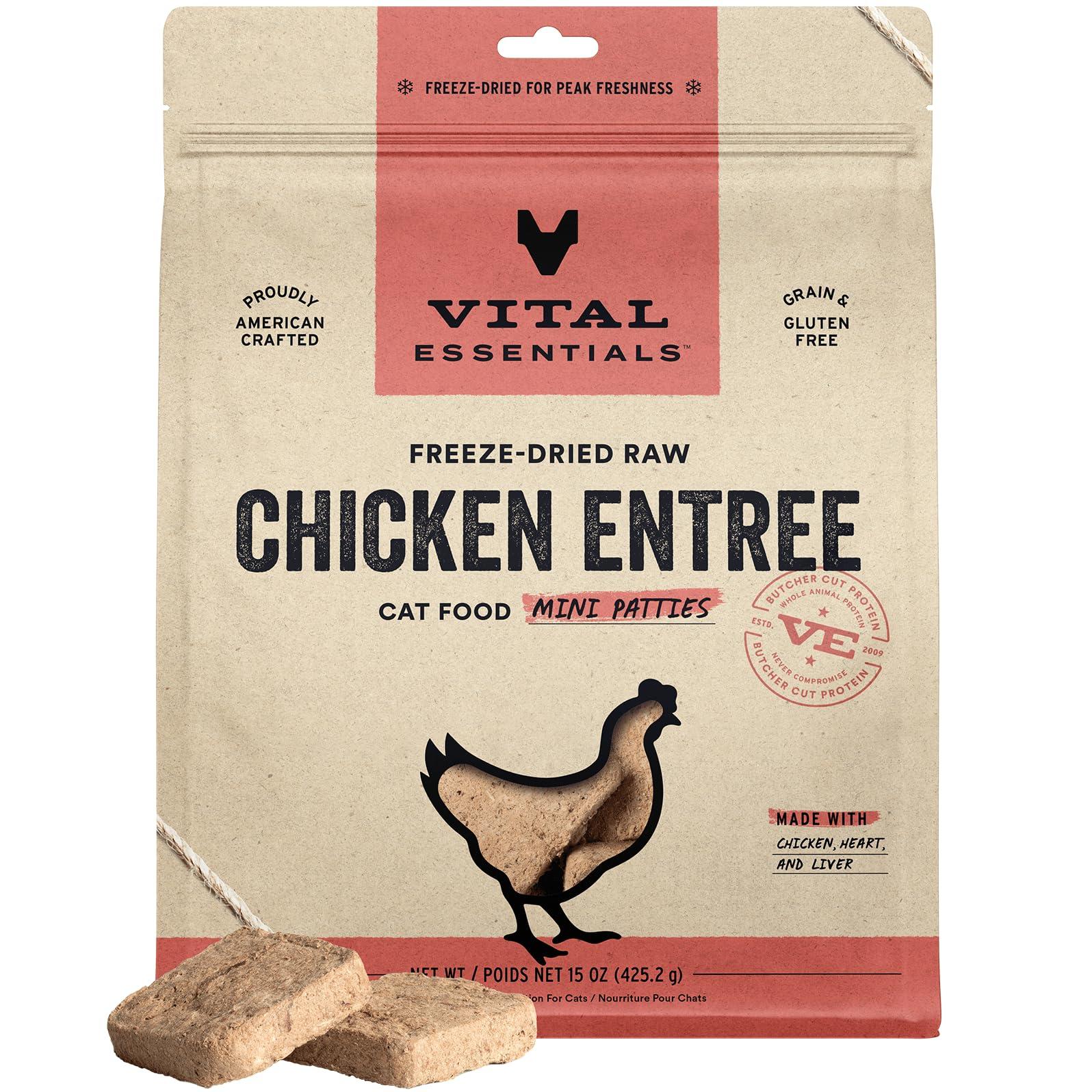 Vital Essentials Chicken Entree Mini Patties Freeze-Dried Raw Cat Food, 15-oz