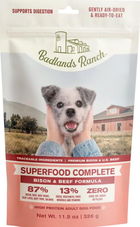Badlands Ranch Superfood Complete Bison & Beef Air-Dried Dog Food, 11.5-oz