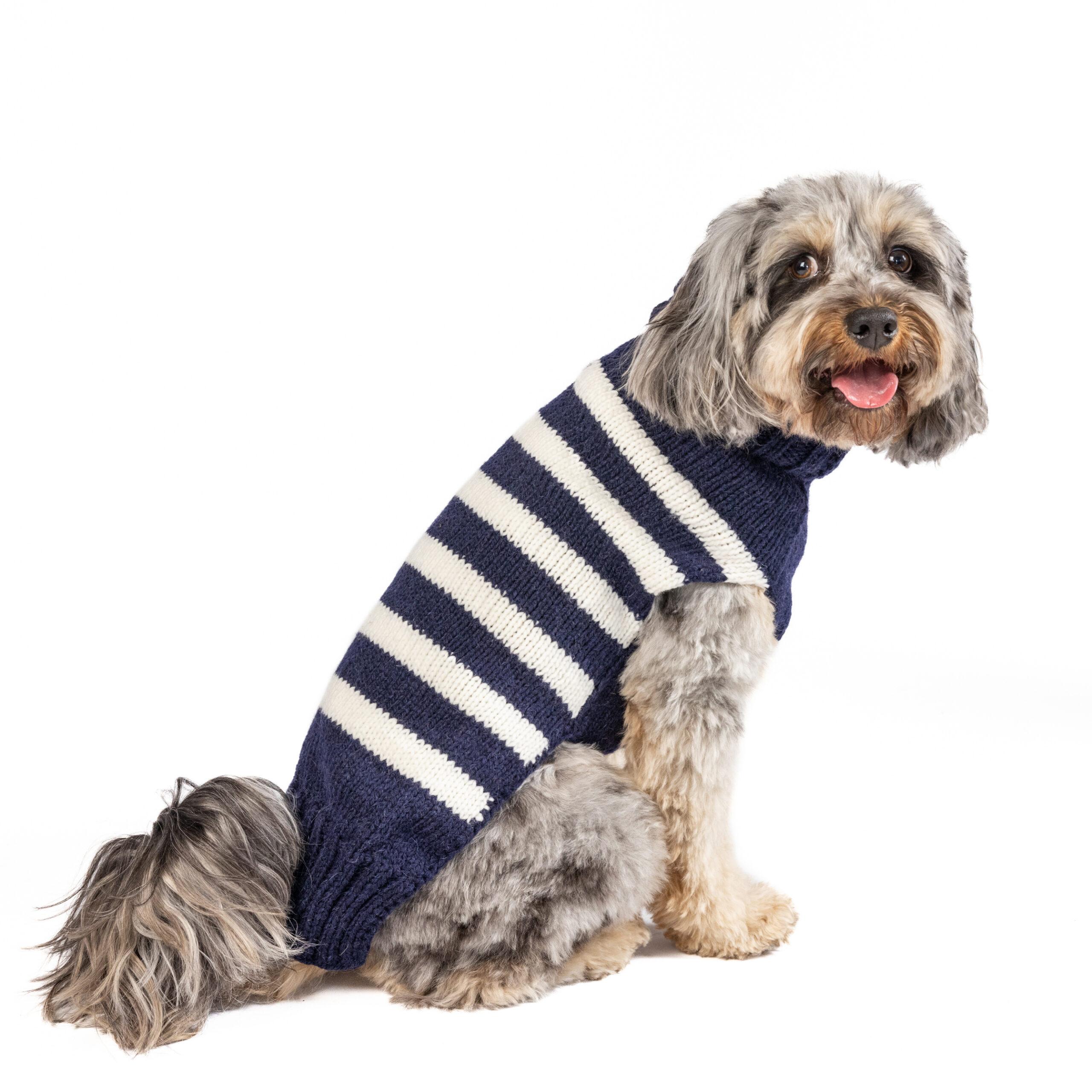Chilly Dog Flynn Alpaca Stripe Dog Sweater, Navy, Large