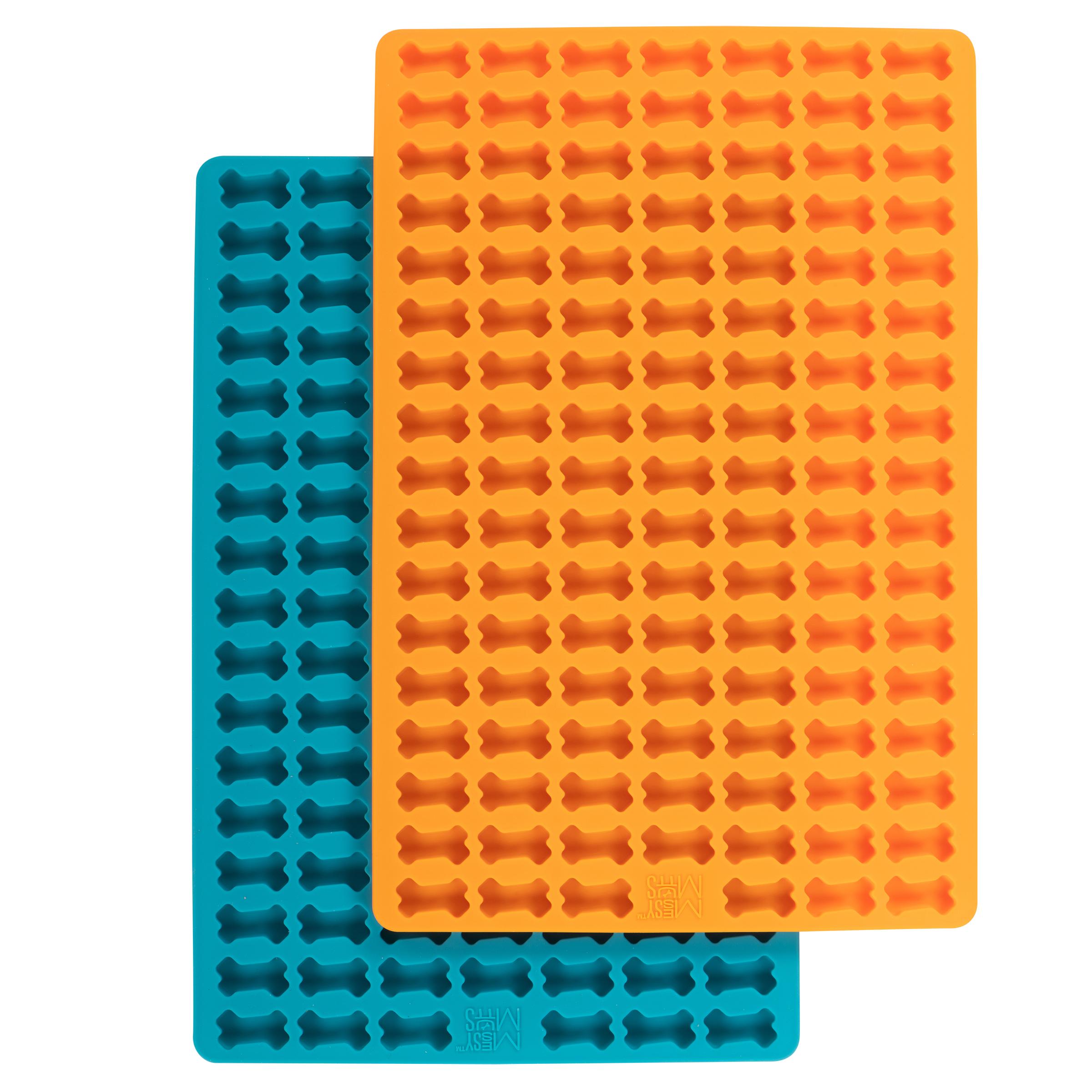 Messy Mutts Silicone Dog Treat & Topper Making Mold, Blue/Orange, Mini, 2-pk