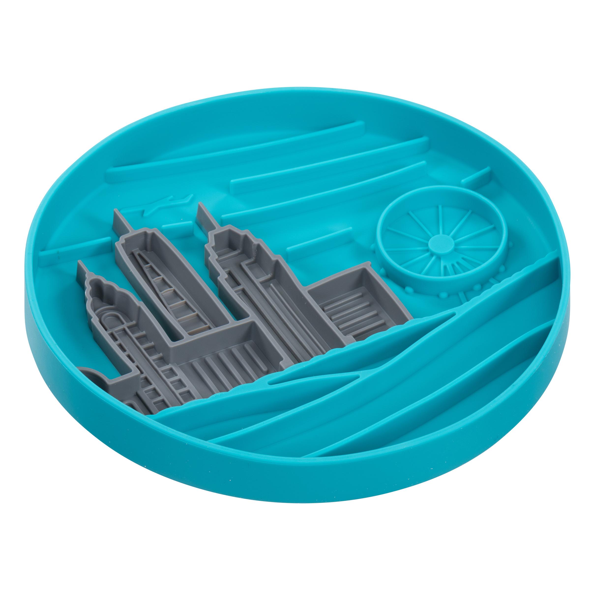Messy Mutts City Pattern Silicone Interactive Lick Bowl Dog Slow Feeder, Blue, 2-cup