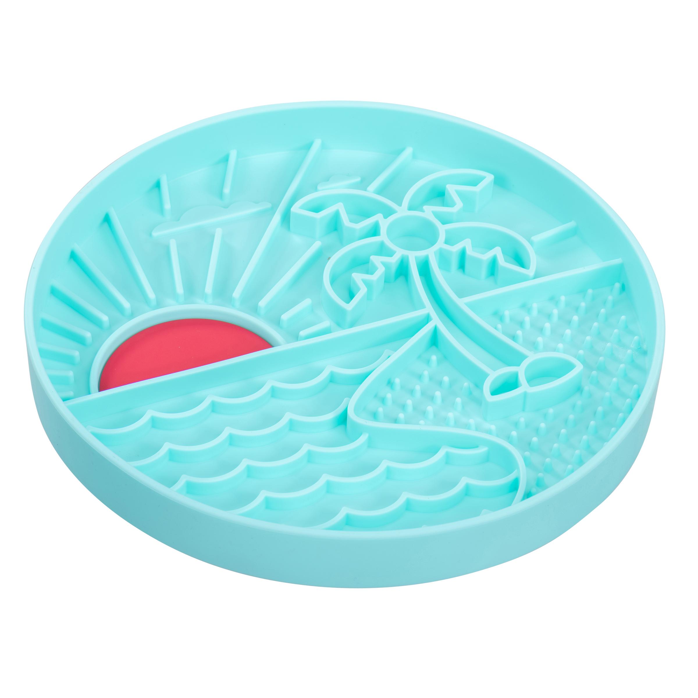 Messy Mutts Beach Pattern Silicone Interactive Lick Bowl Dog Slow Feeder, Teal