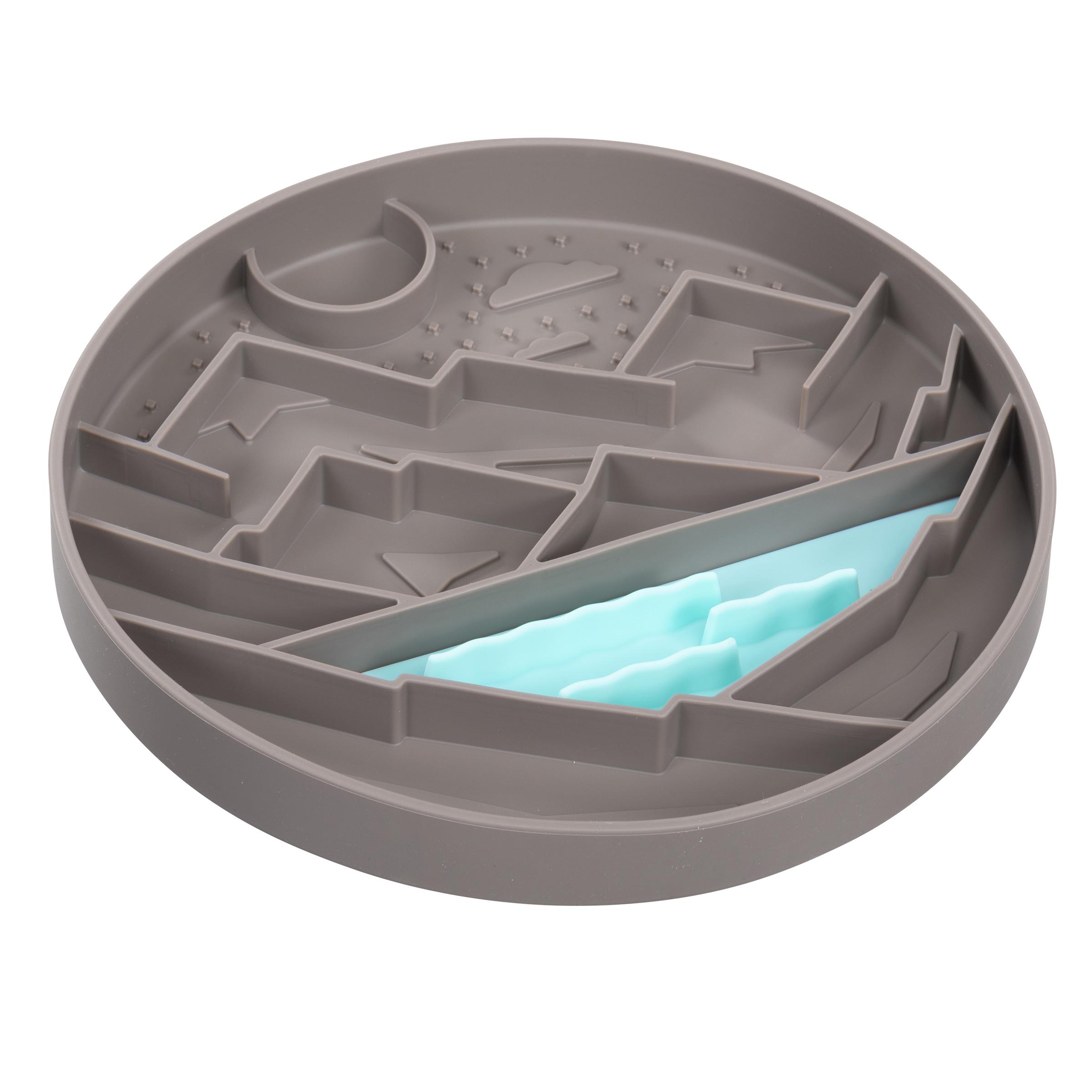 Messy Mutts Mountain Pattern Silicone Interactive Lick Bowl Dog Slow Feeder, Warm Grey