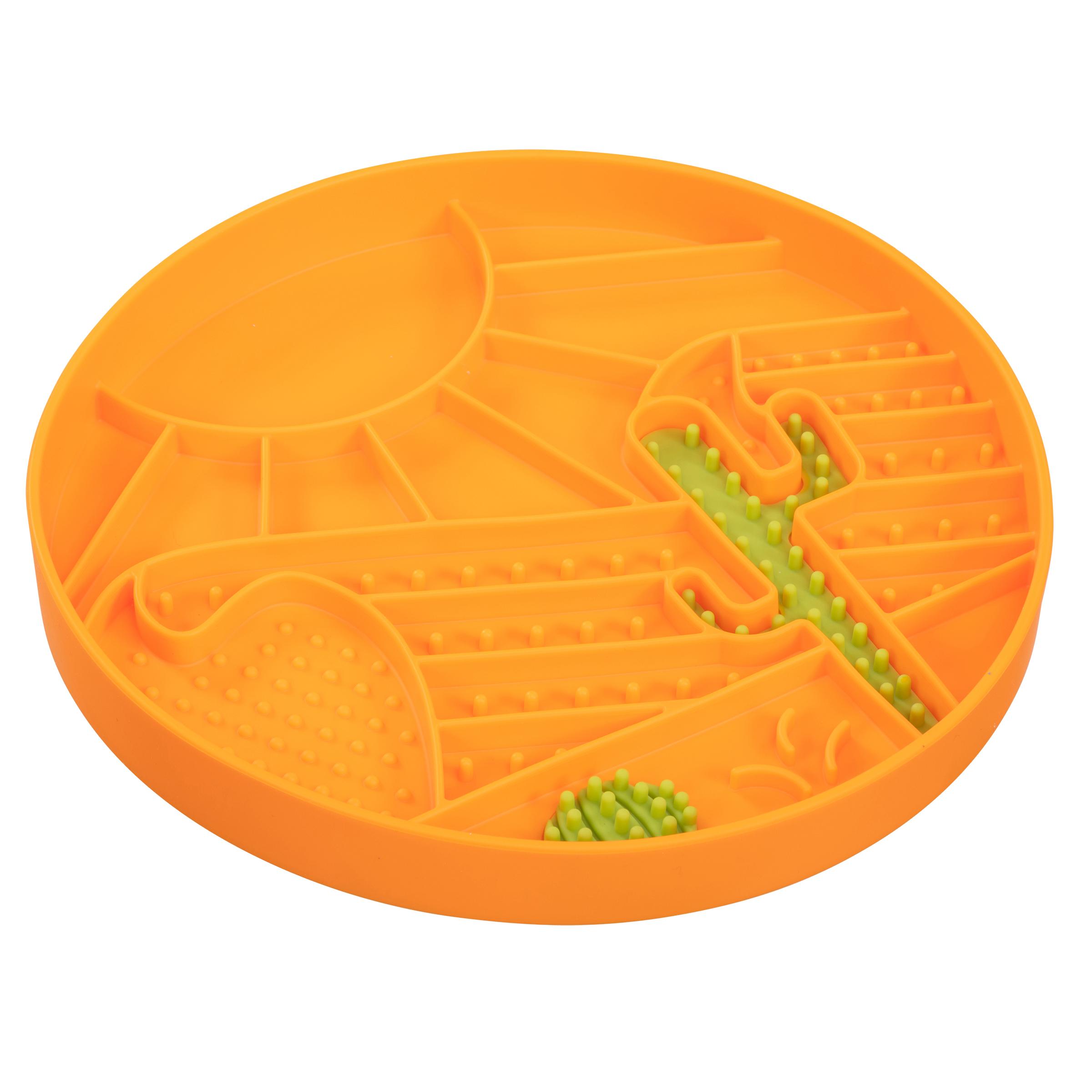 Messy Mutts Desert Pattern Silicone Interactive Lick Bowl Dog Slow Feeder, Orange