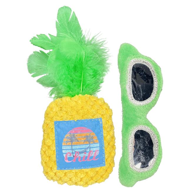 Multipet Margaritaville Sunglasses & Pineapple Cat Toy, 2-pk