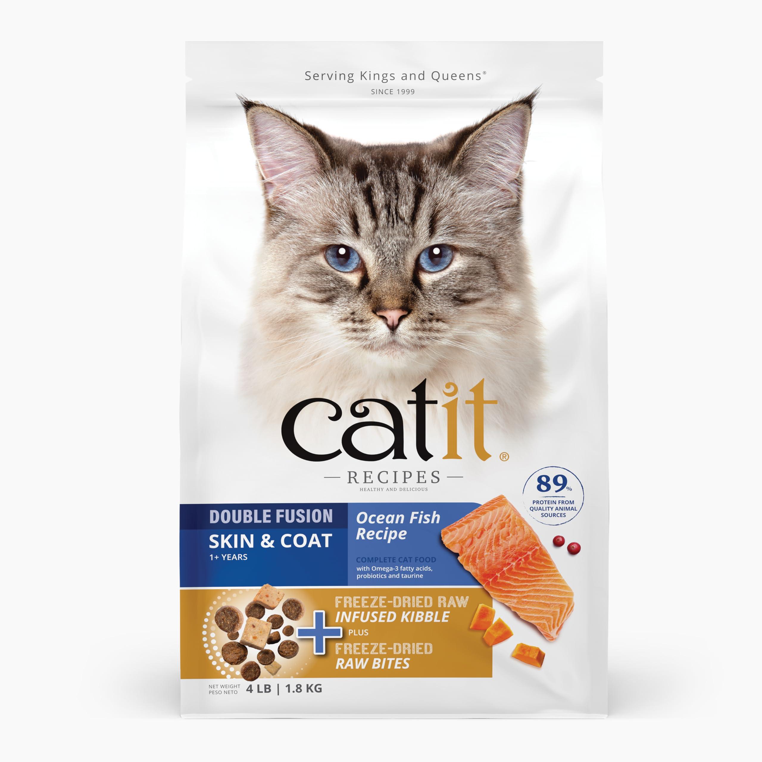 Catit Recipes Double Infusion Ocean Fish Skin & Coat Dry Cat Food, 4-lb