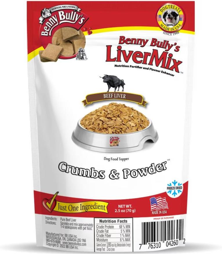 Benny Bully's LiverMix Crumbs & Powder Freeze-Dried Dog Food Topper, 2.5-oz