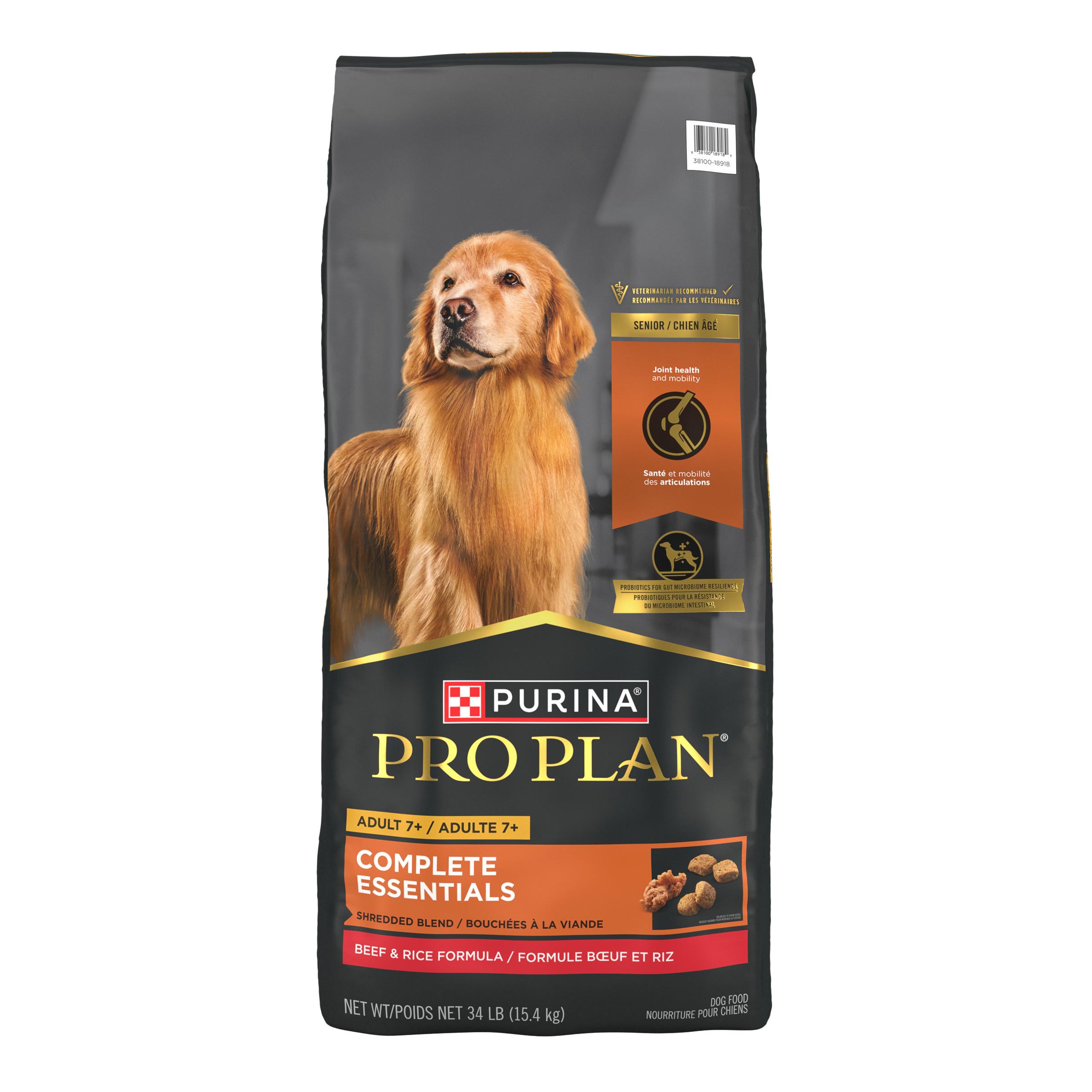Purina Pro Plan Complete Essentials Shredded Blend Beef & Rice Adult 7+ Dry Dog Food, 34-lb