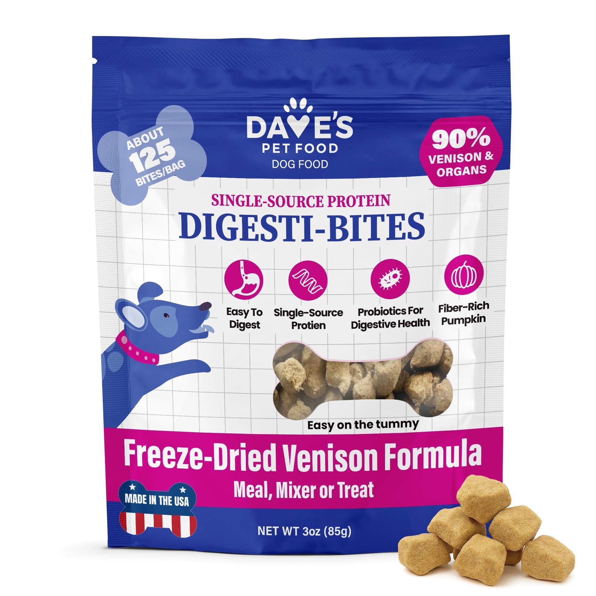 Dave’s Pet Food Digesti-Bites Venison Freeze-Dried Dog Treats, 3-oz