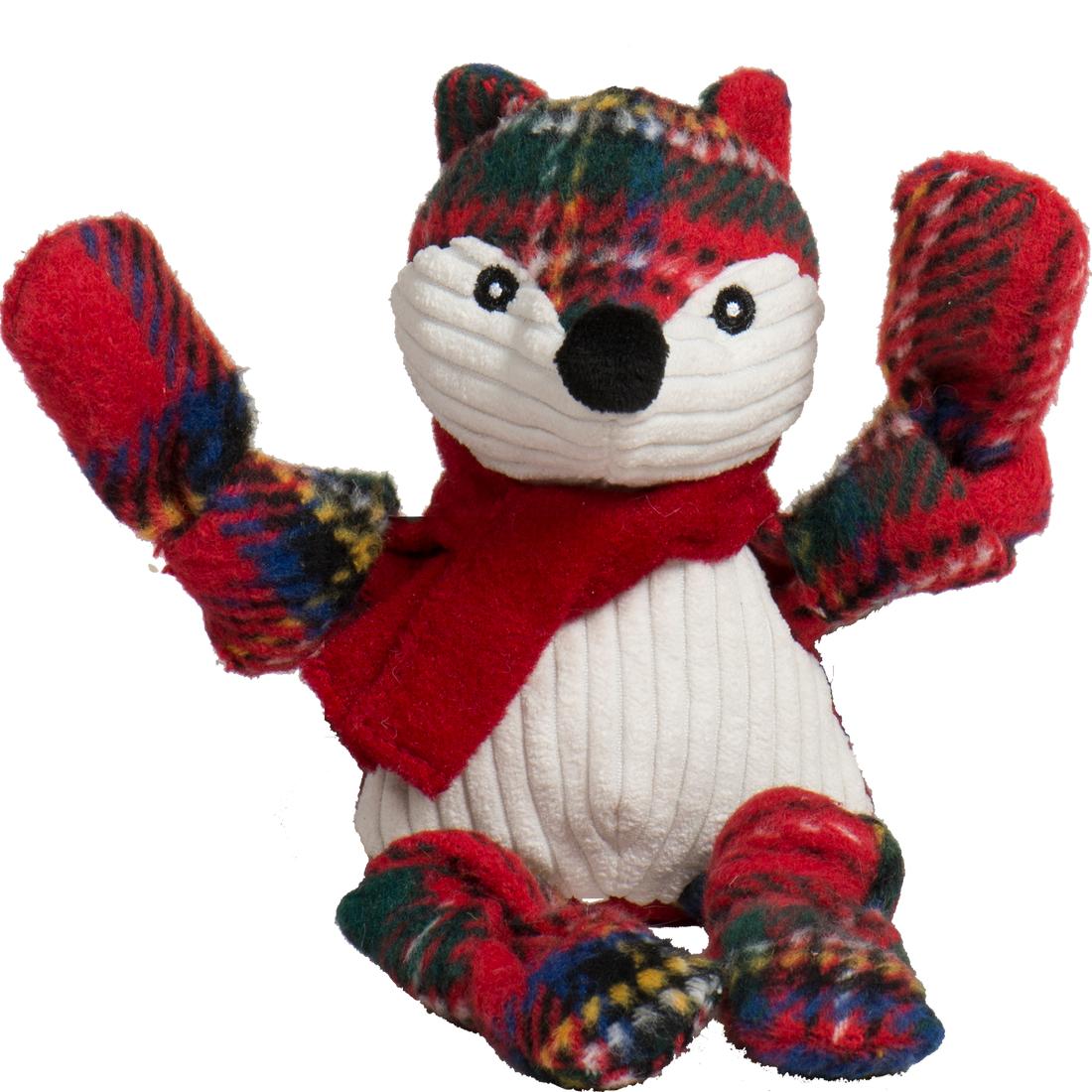 Hugglehounds Holiday Knottie Tartan Tidings Fox Plush Dog Toy, Small