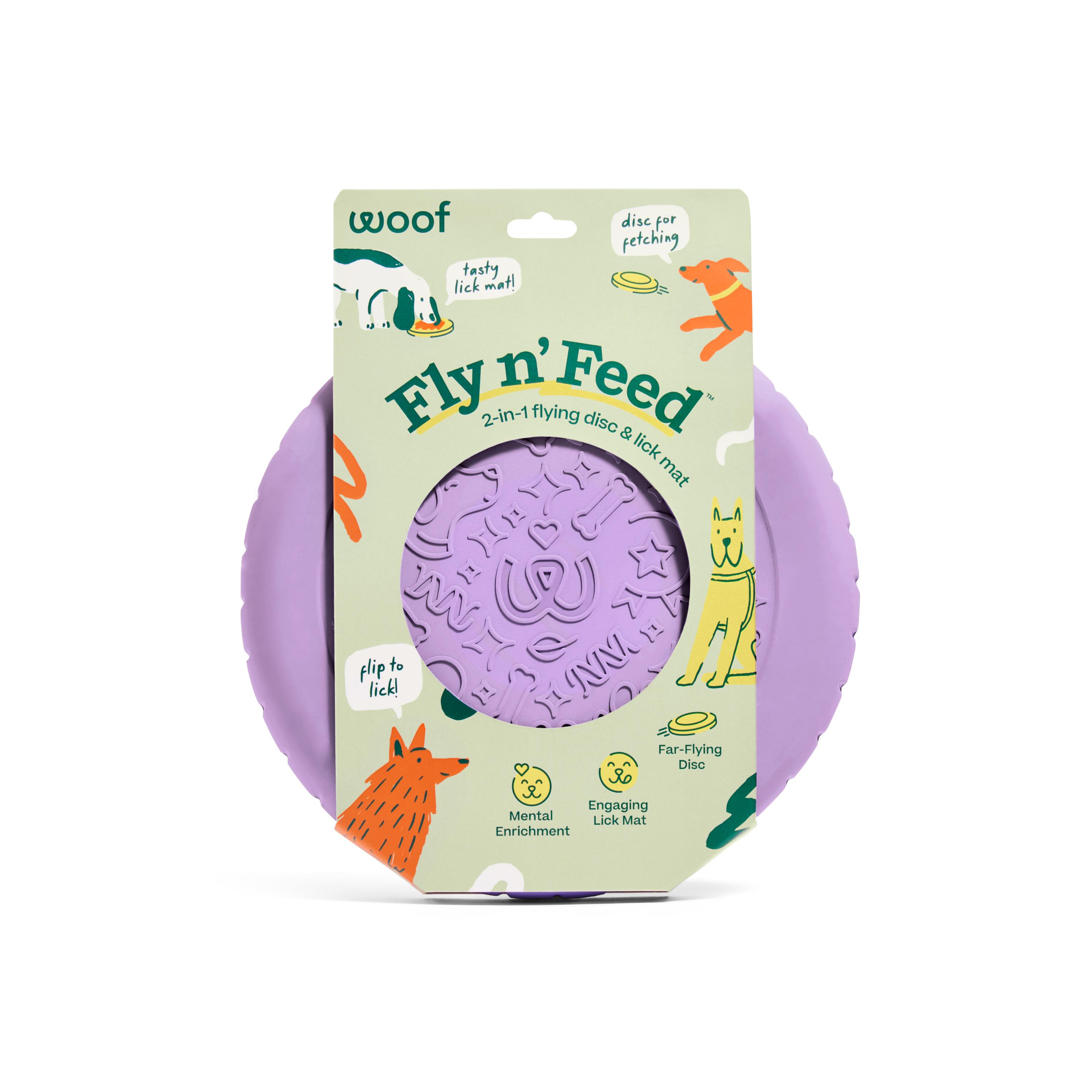 Woof Pet Fly n' Feed Flying Disc & Lick Mat Dog Toy & Slow Feeder