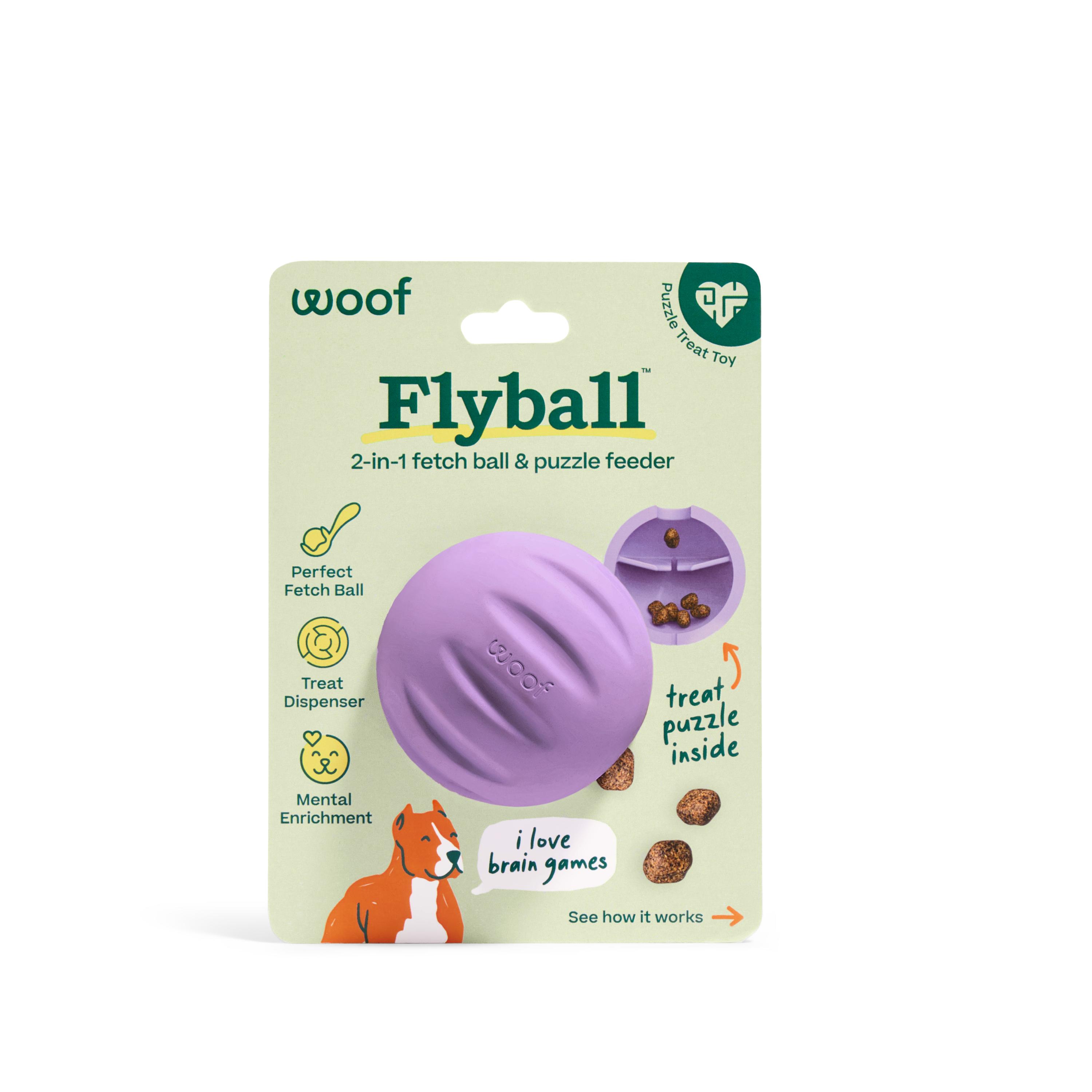 Woof Pet Flyball Treat Puzzle Ball Dog Toy, Lavender