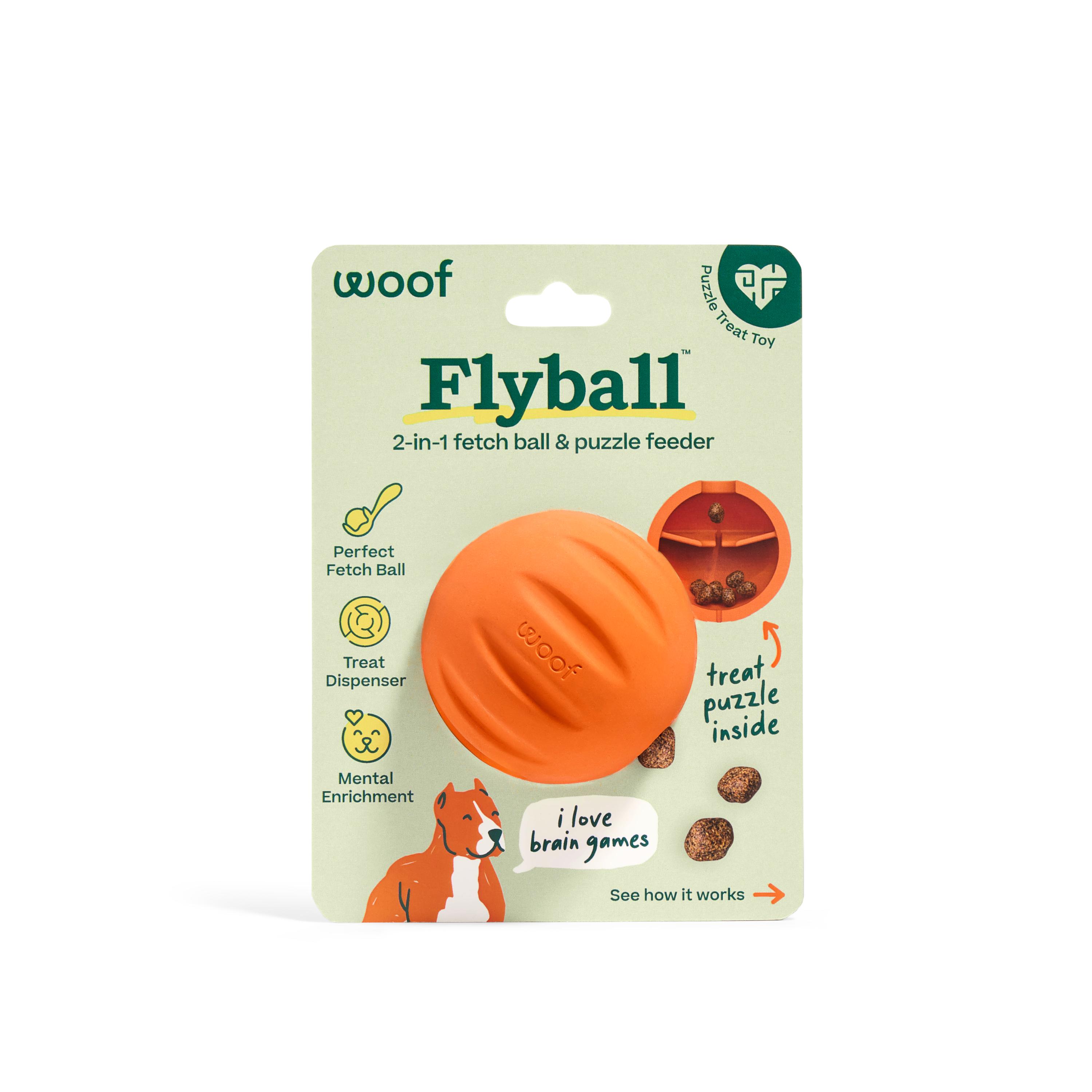 Woof Pet Flyball Treat Puzzle Ball Dog Toy, Orange