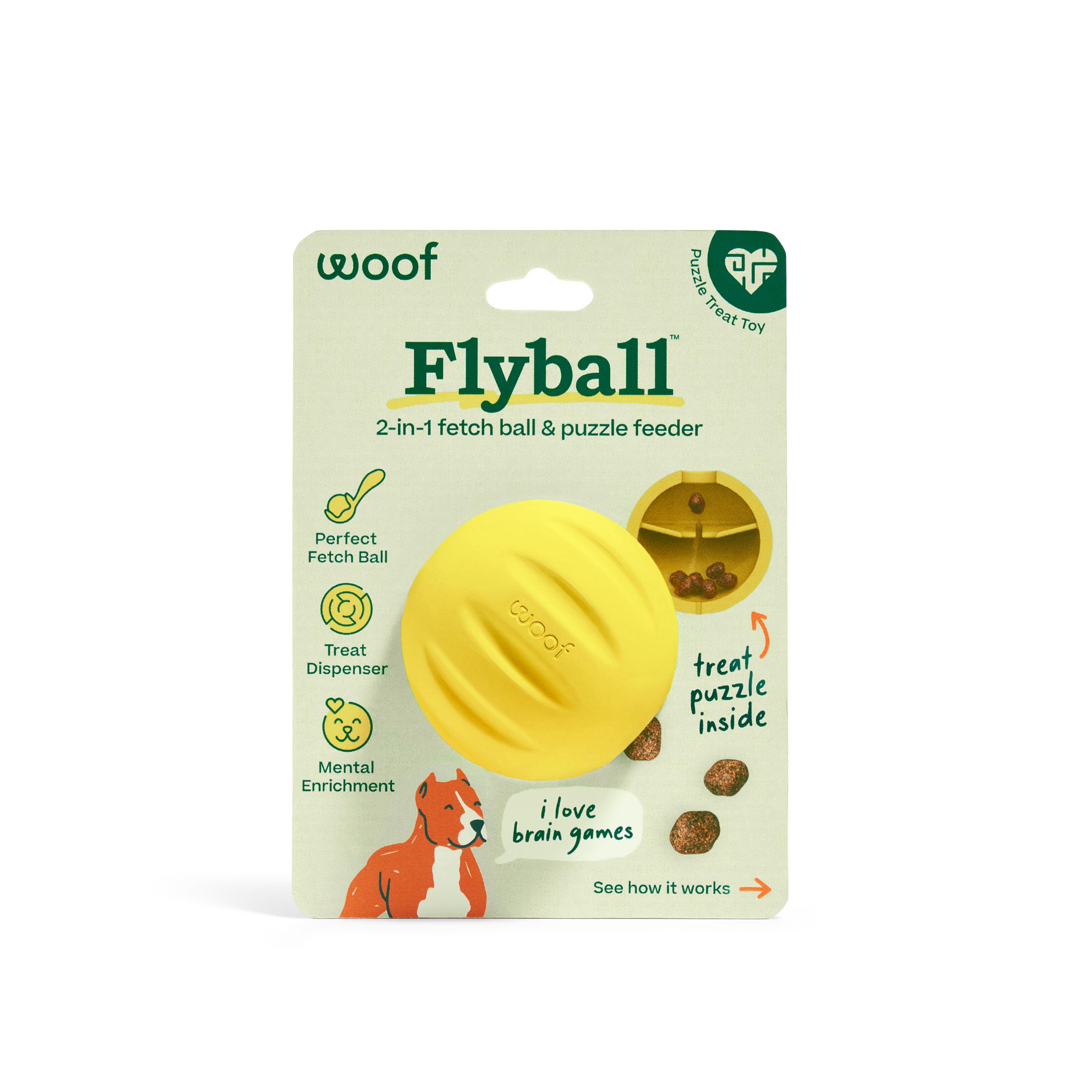 Woof Pet Flyball Treat Puzzle Ball Dog Toy, Yellow