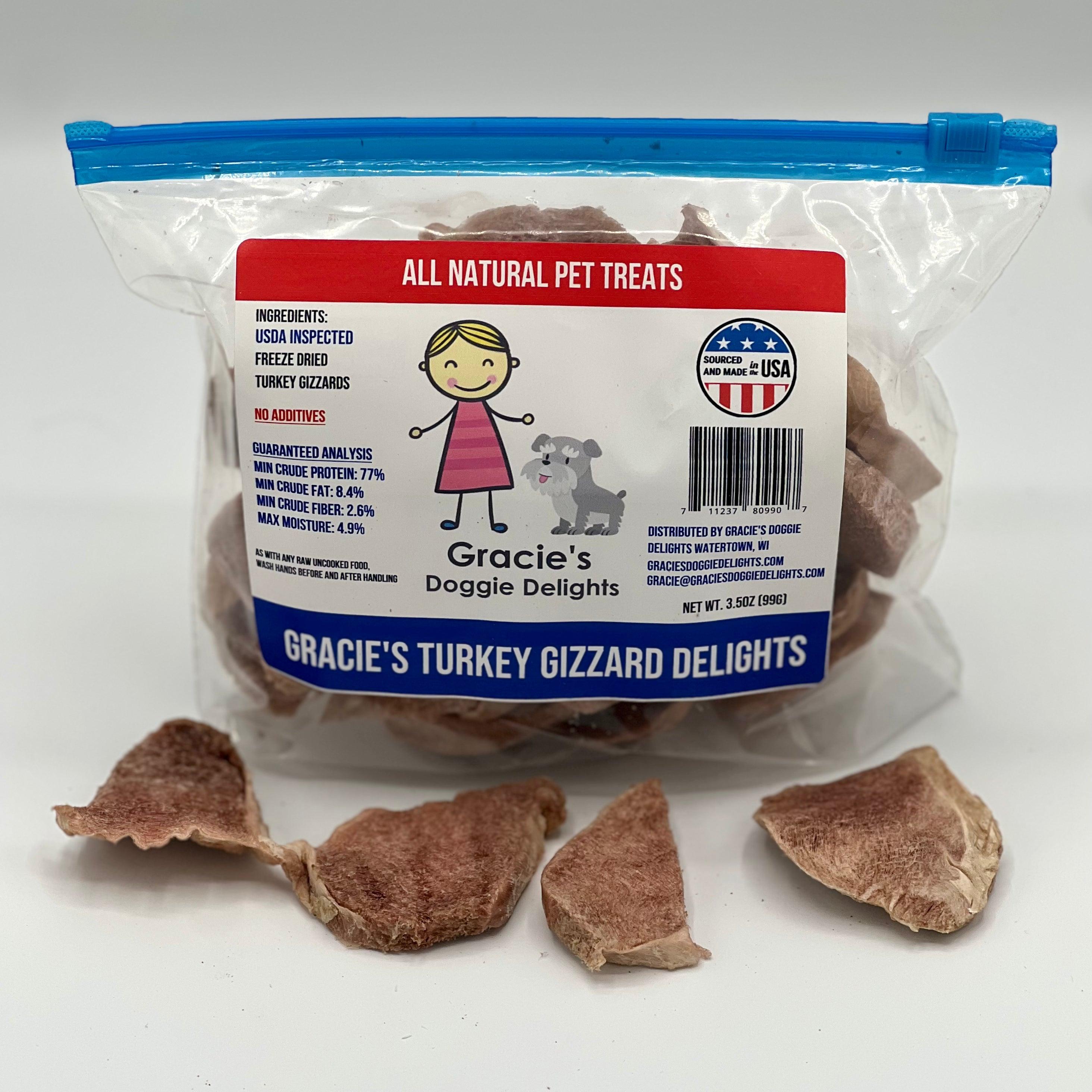 Gracie's Doggie Delights Sliced Turkey Gizzard Delights Freeze-Dried Dog Treats, 3.5-oz