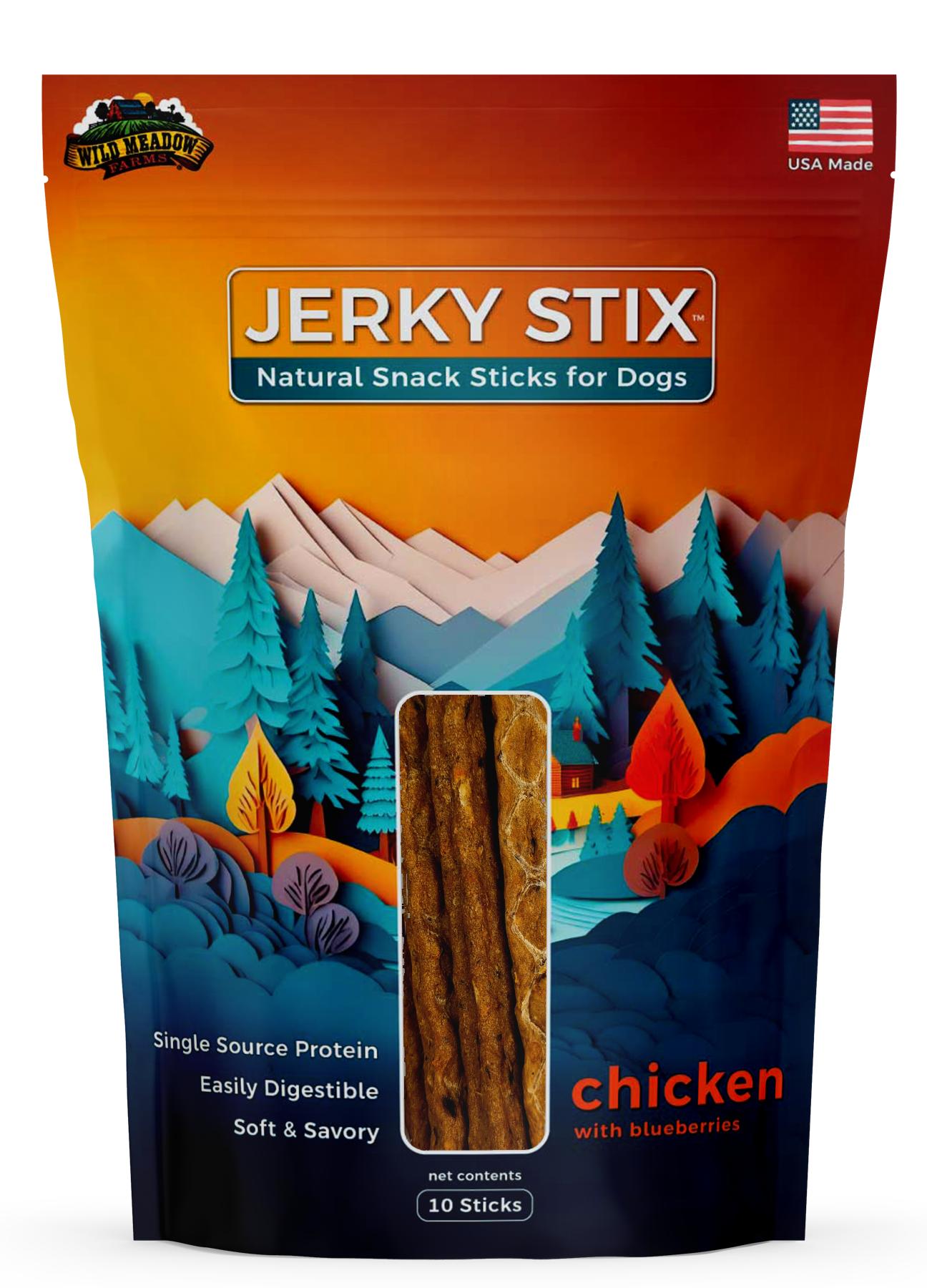 Wild Meadow Farms Jerky Stix Chicken with Blueberries Dog Treats, 10-pk