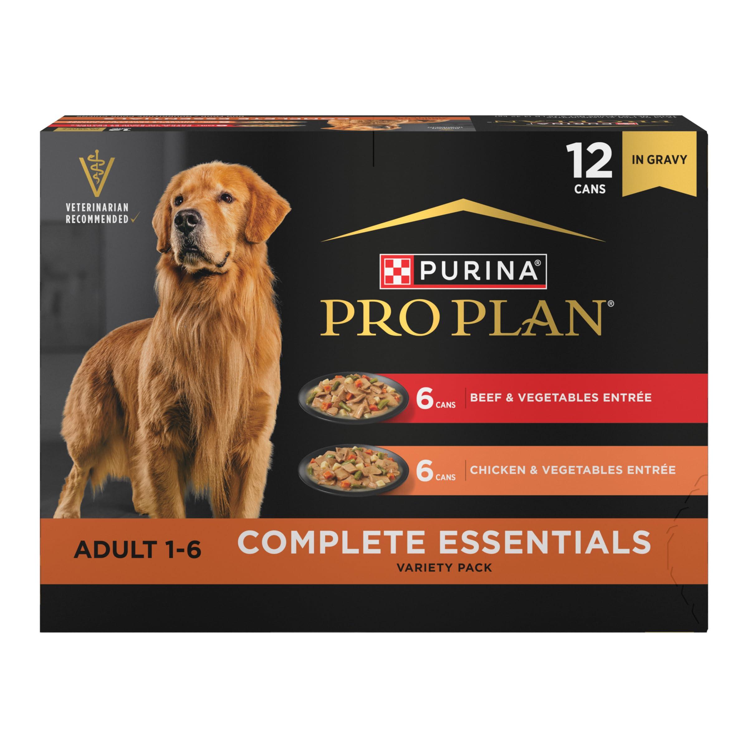 Purina Pro Plan Complete Essentials Chicken & Beef Vegetables in Gravy Variety Pack Wet Dog Food Can