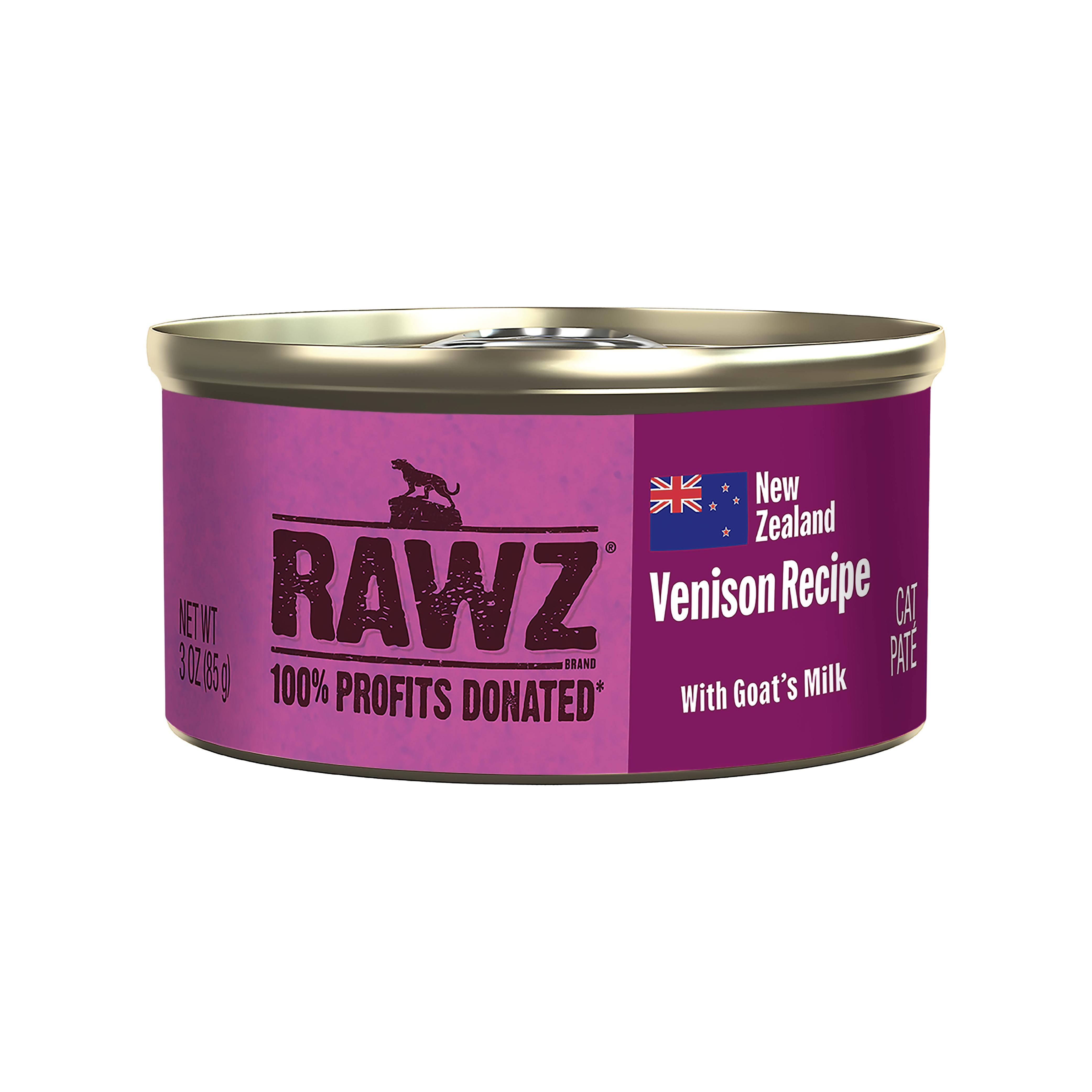 RAWZ 94% Venison with Goat's Milk Pate Wet Cat Food Can , 3-oz