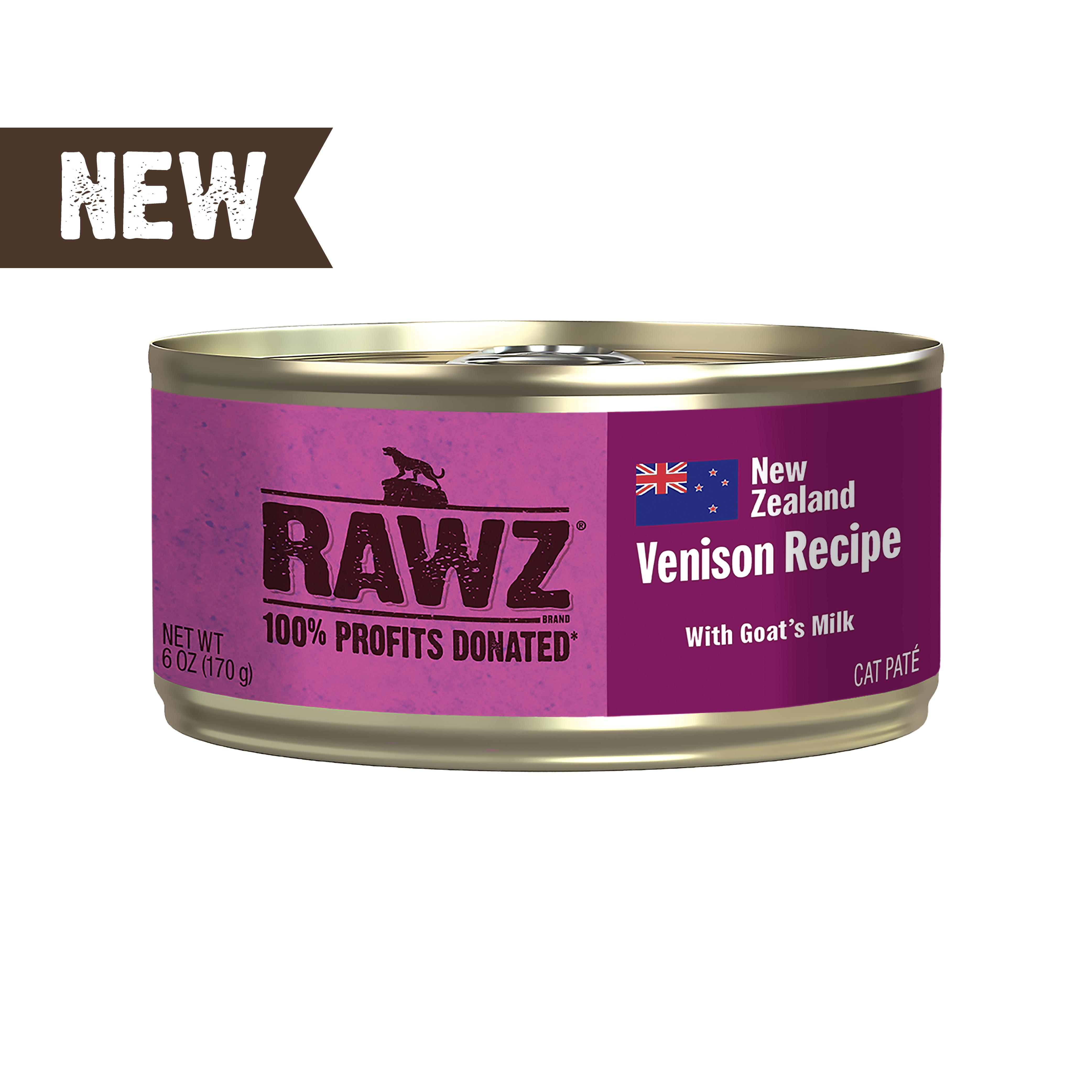 RAWZ 94% Venison with Goat's Milk Pate Wet Cat Food Can , 6-oz