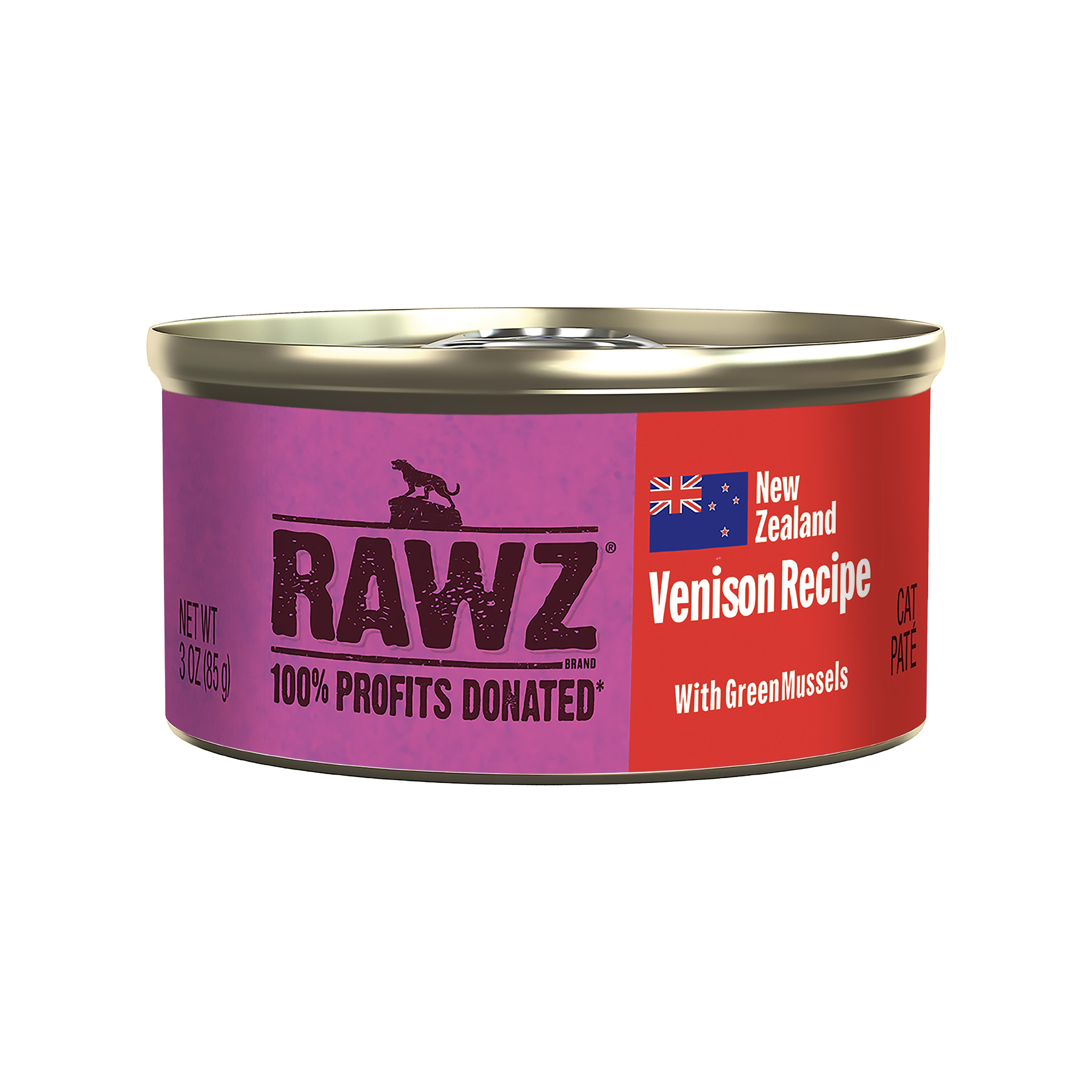 RAWZ 94% Venison with Green Mussels Pate Wet Cat Food Can, 3-oz