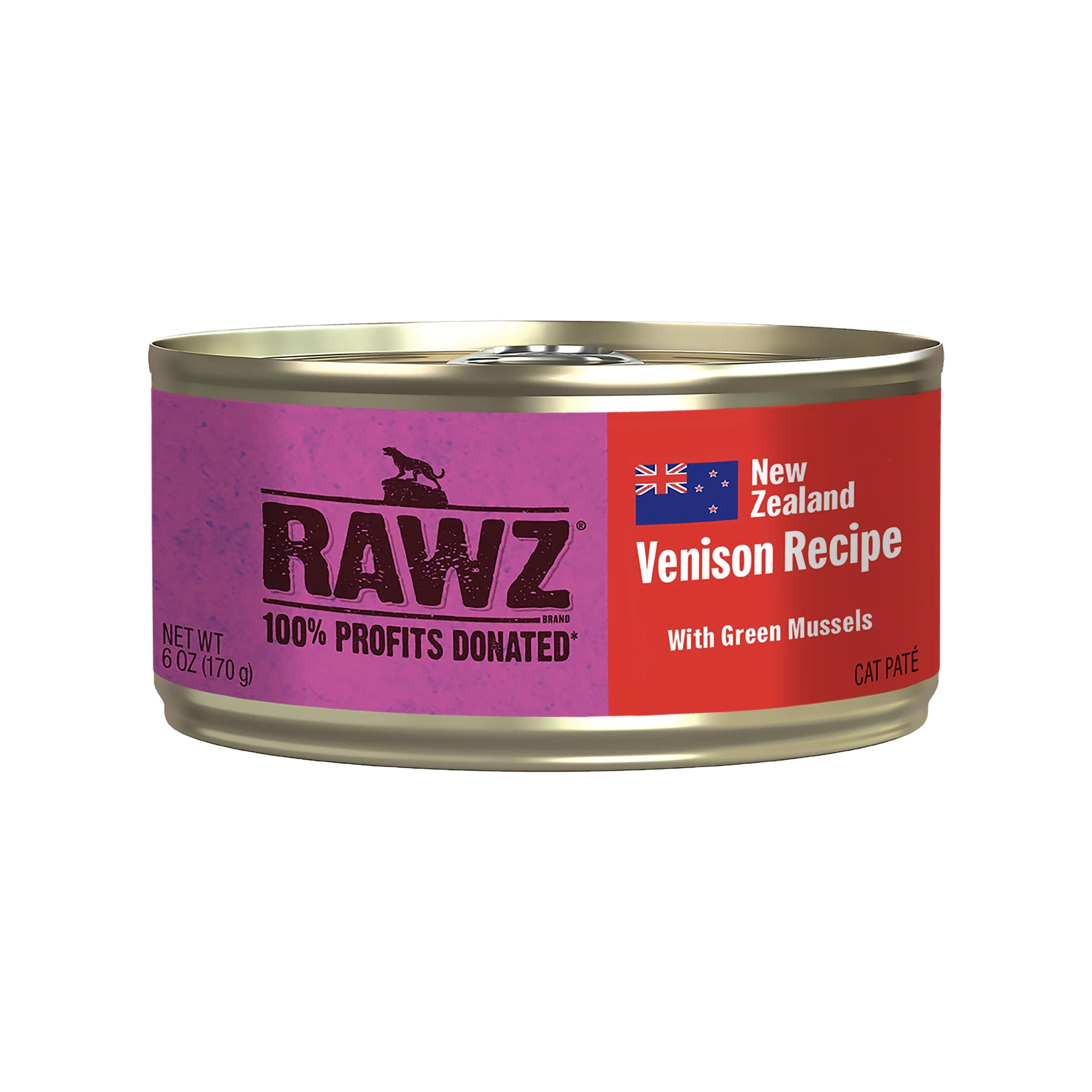 RAWZ 94% Venison with Green Mussels Pate Wet Cat Food Can, 6-oz