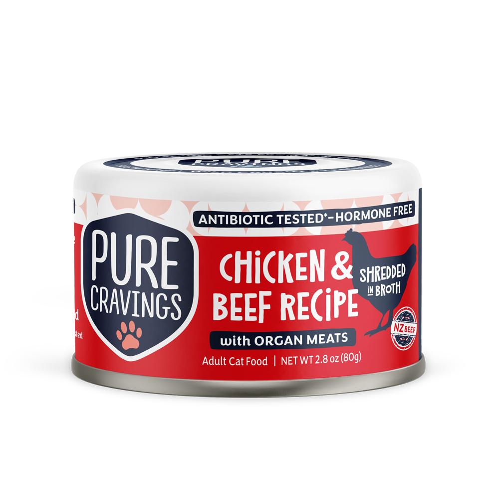 Pure Cravings Chicken & Beef in Broth Shredded Wet Cat Food Can