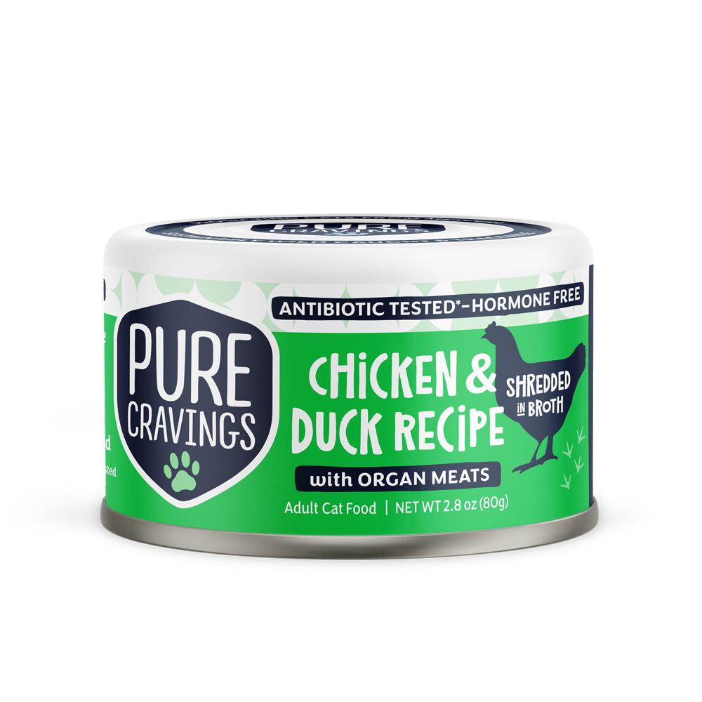Pure Cravings Chicken & Duck in Broth Shredded Wet Cat Food Can, 3-oz