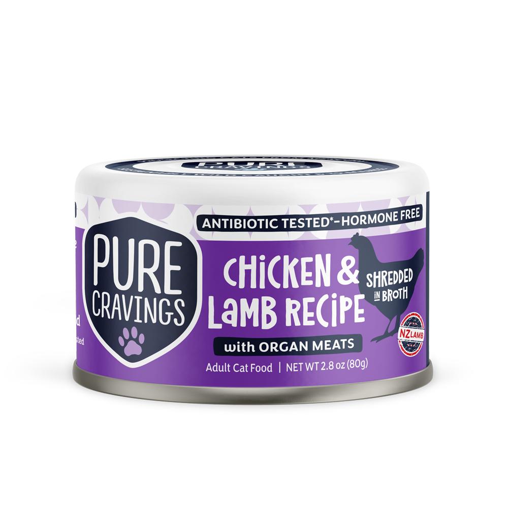 Pure Cravings Chicken & Lamb in Broth Shredded Wet Cat Food Can