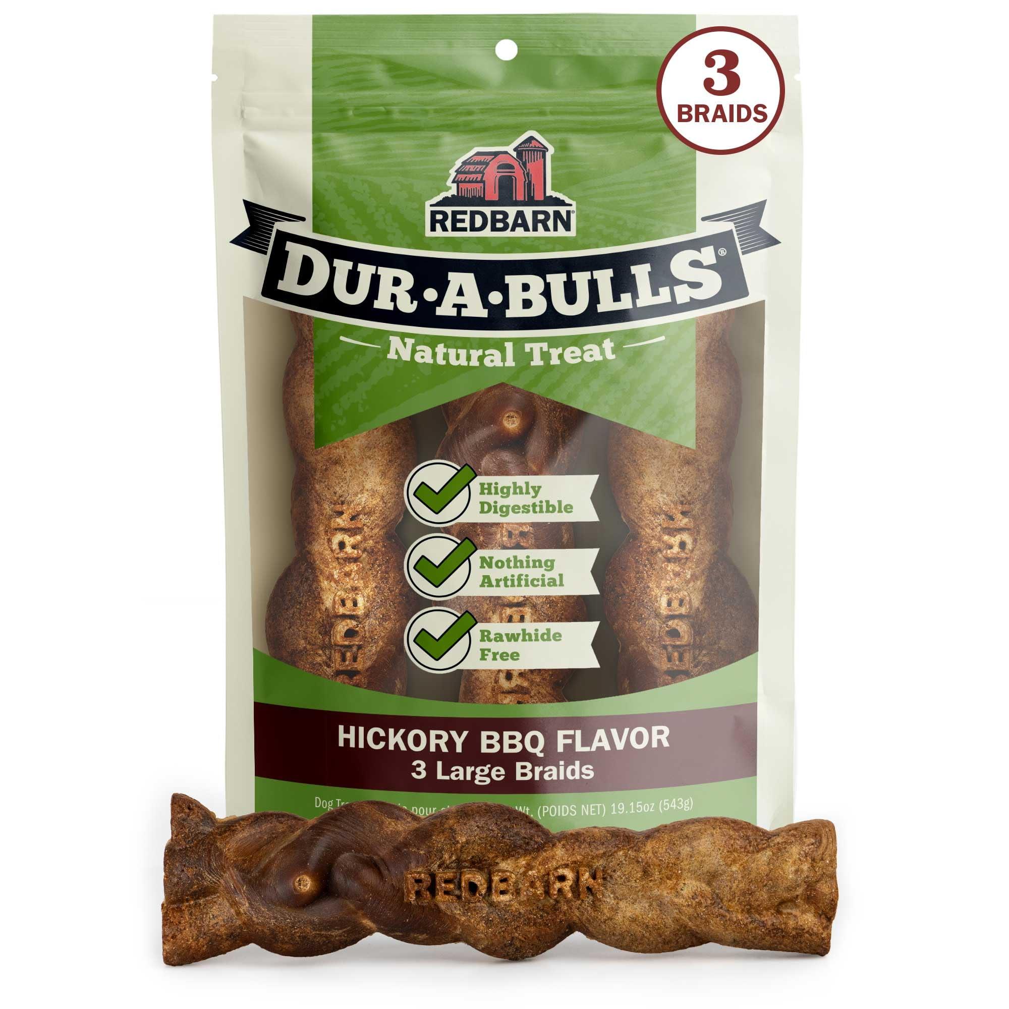 Redbarn Dur-A-Bulls Hickory BBQ Braid Dog Treats, Large, 3-pk