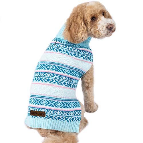 Petrageous Eddie Bauer Camano Fair Isle Dog Sweater, Aqua/Pink