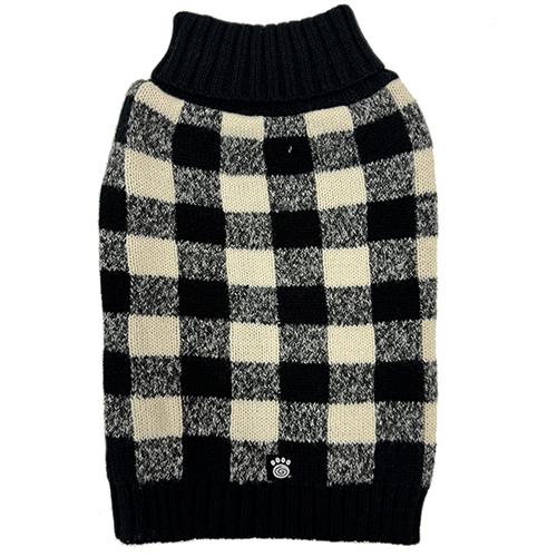 Petrageous Buffalo Check Dog Sweater, Black/Oatmeal, Large