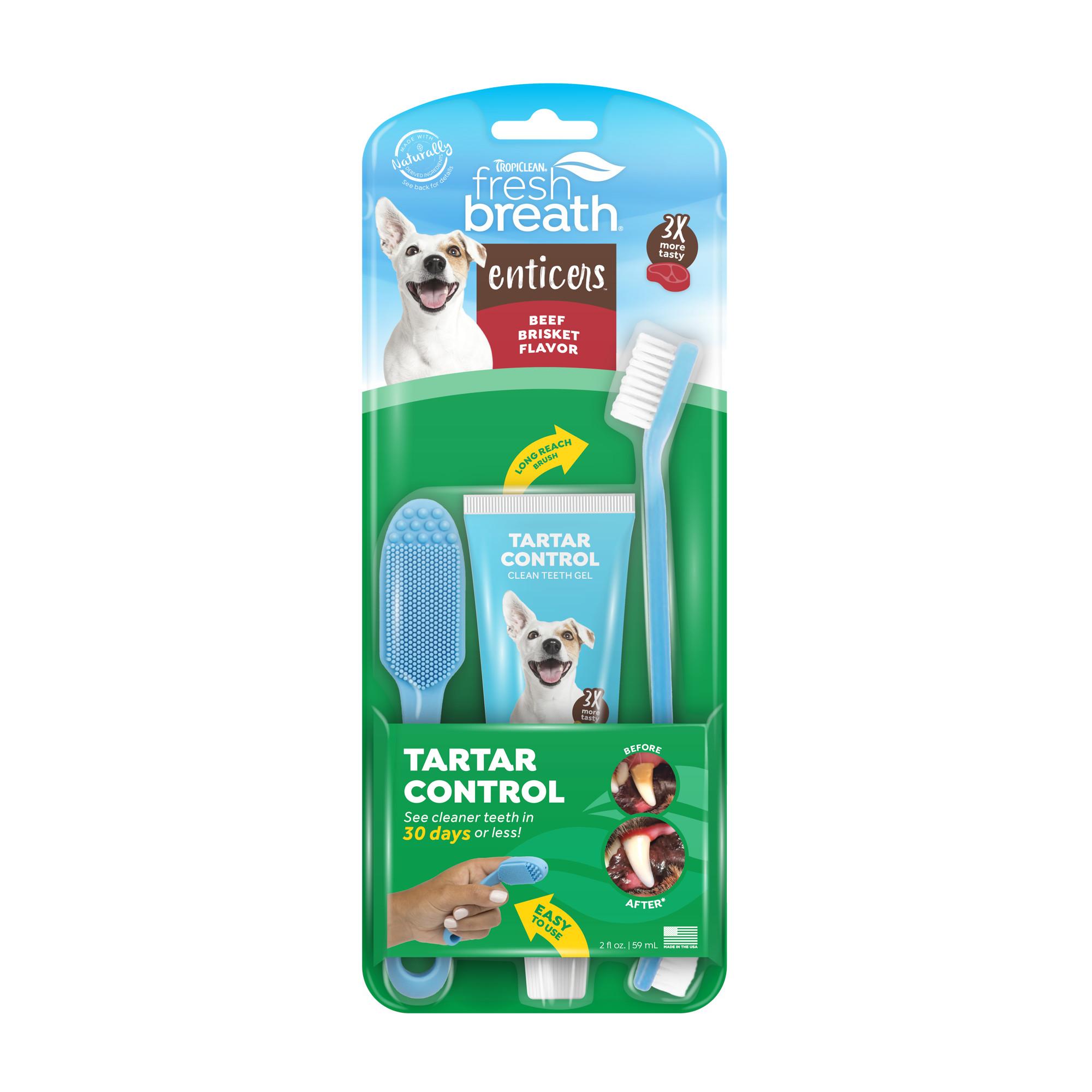TropiClean Fresh Breath Enticers Smoked Beef Brisket Dog Oral Care Kit